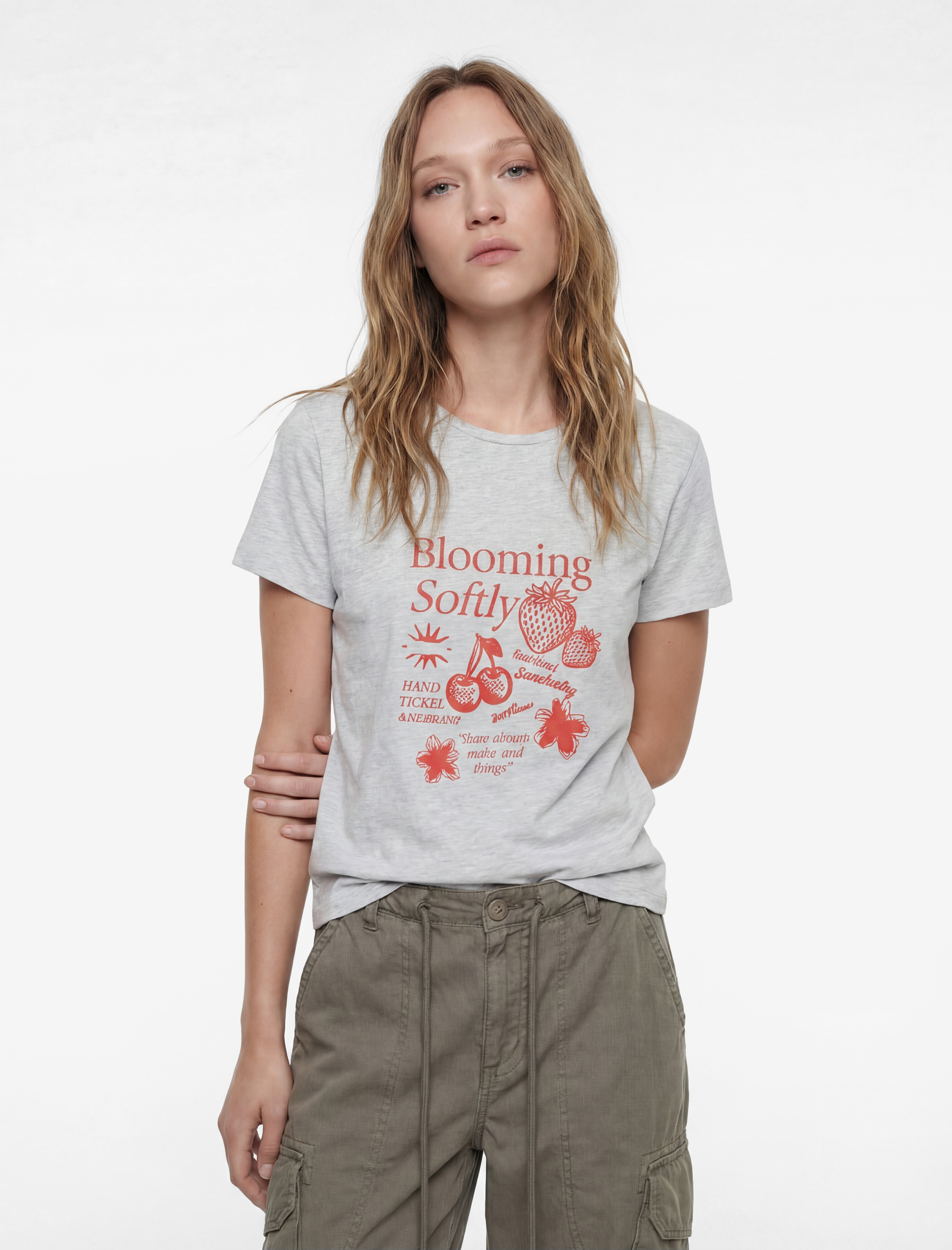 Slim Fit Kısa Kollu Bisiklet Yaka Meyve Baskılı Tişört - Görsel 2