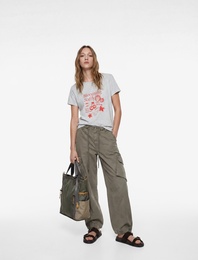 Slim Fit Kısa Kollu Bisiklet Yaka Meyve Baskılı Tişört