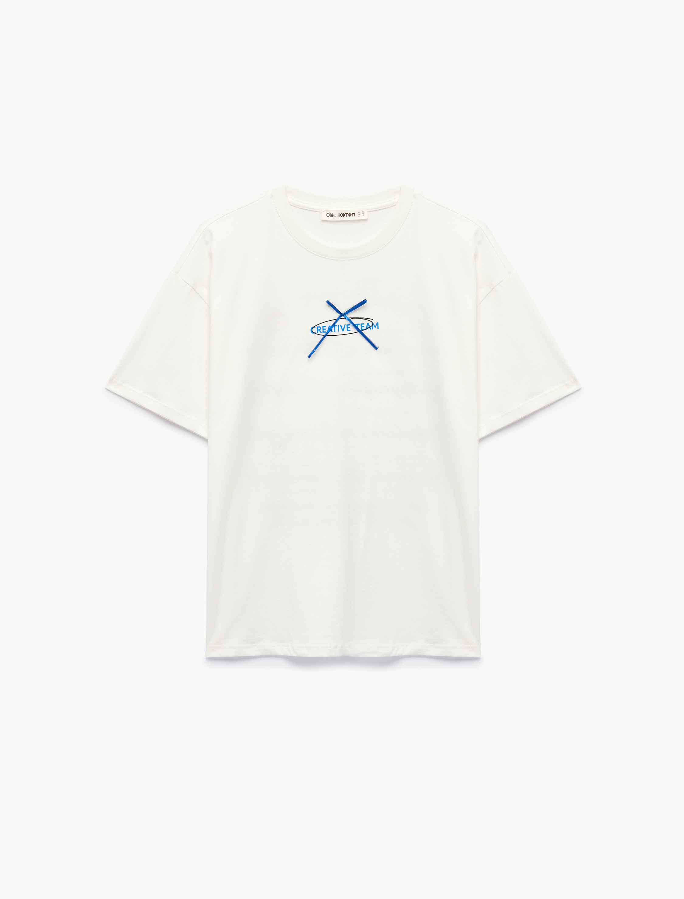 Rahat Kalıp Kısa Kollu Bisiklet Yaka Pamuklu Arkası Baskılı Fiyonklu Tişört - Görsel 3