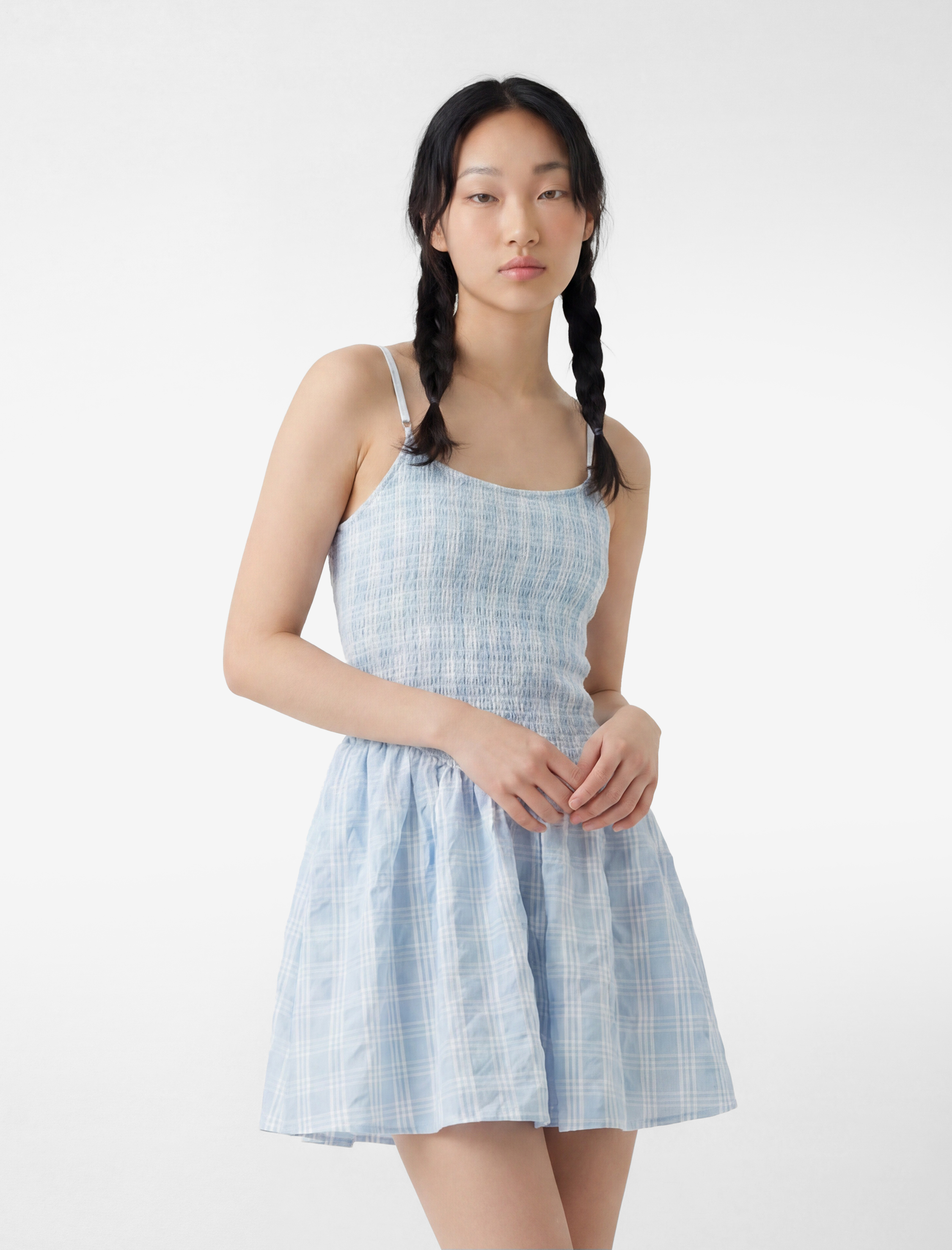 Gipeli Kolsuz U Yaka A Kesim Mini Elbise - Görsel 3