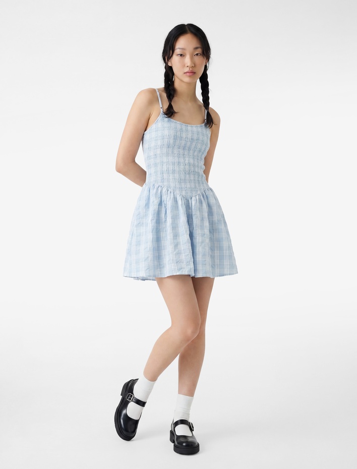  Gipeli Kolsuz U Yaka A Kesim Mini Elbise