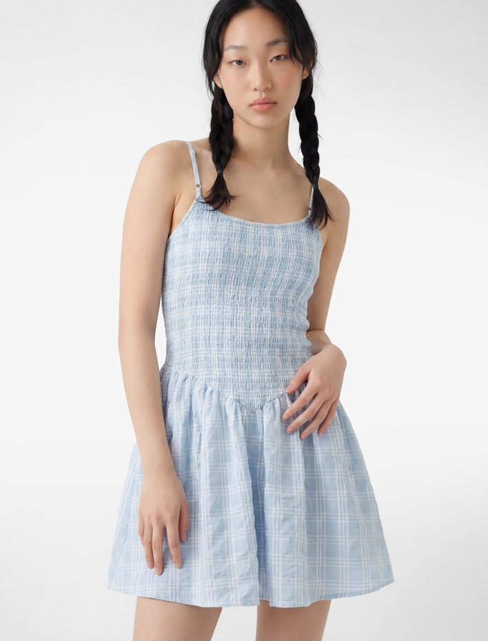  Gipeli Kolsuz U Yaka A Kesim Mini Elbise