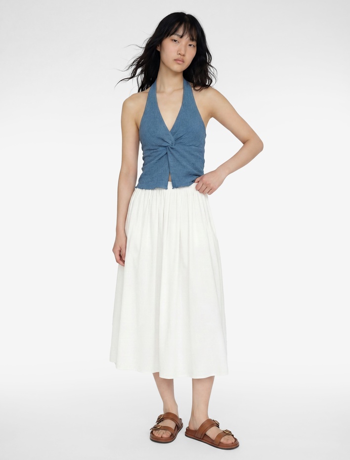  Pamuklu Poplin Kumaş Volanlı Uzun Etek