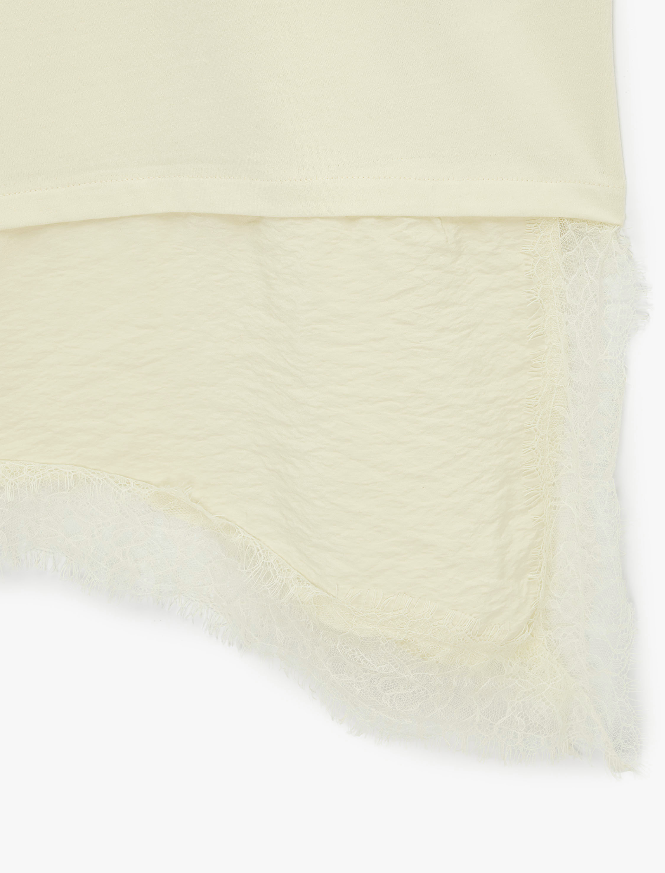 Regular Fit Kısa Kollu Bisiklet Yaka Asimetrik Dantel Detaylı Tişört - Görsel 5