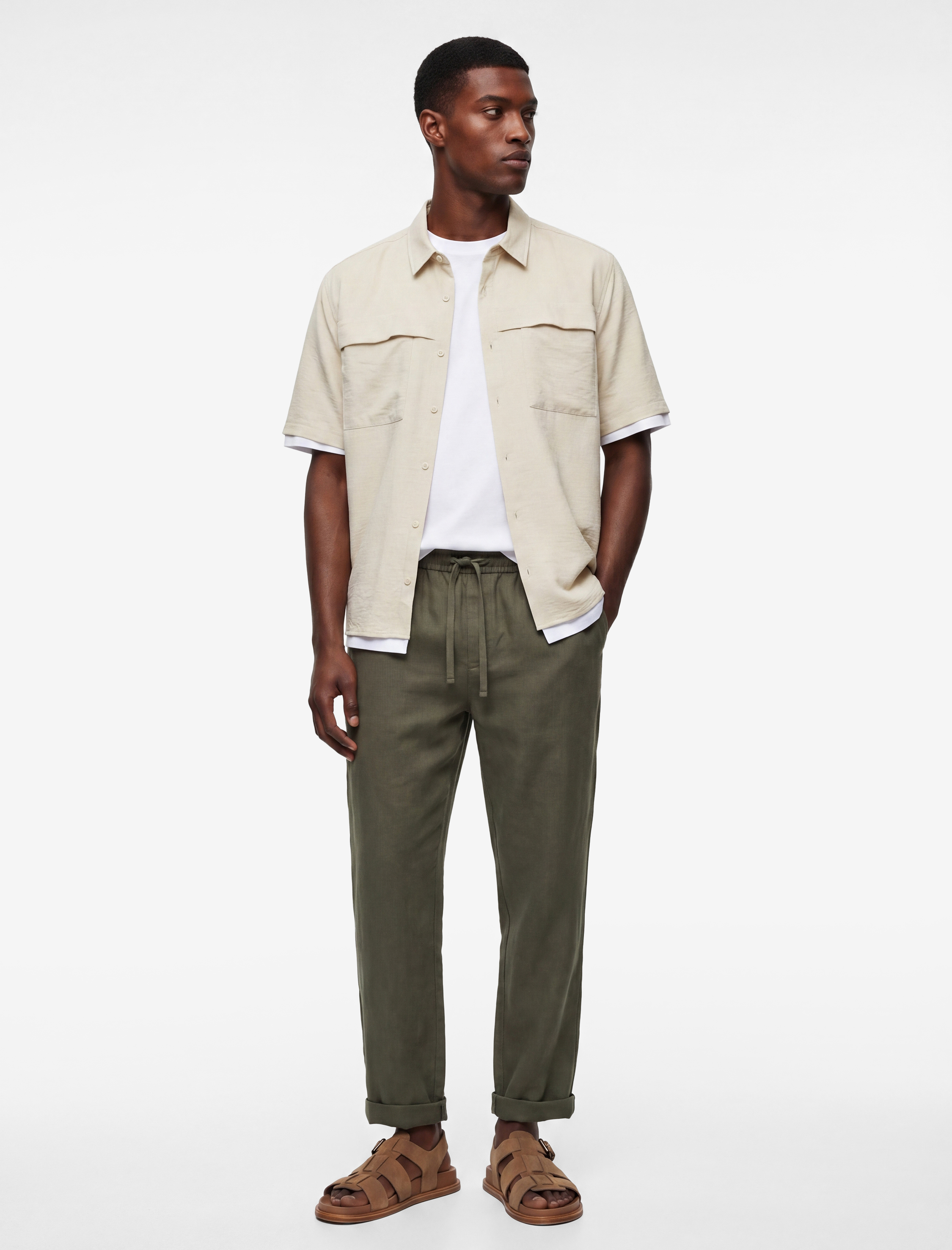   Kısa Kollu Klasik Yaka Viskon Karışımlı Cepli Oversize Gömlek