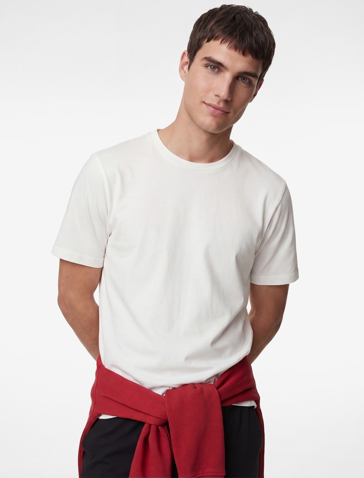  Regular Fit Kısa Kollu Dikiş Detaylı Bisiklet Yaka Basic Spor Tişört