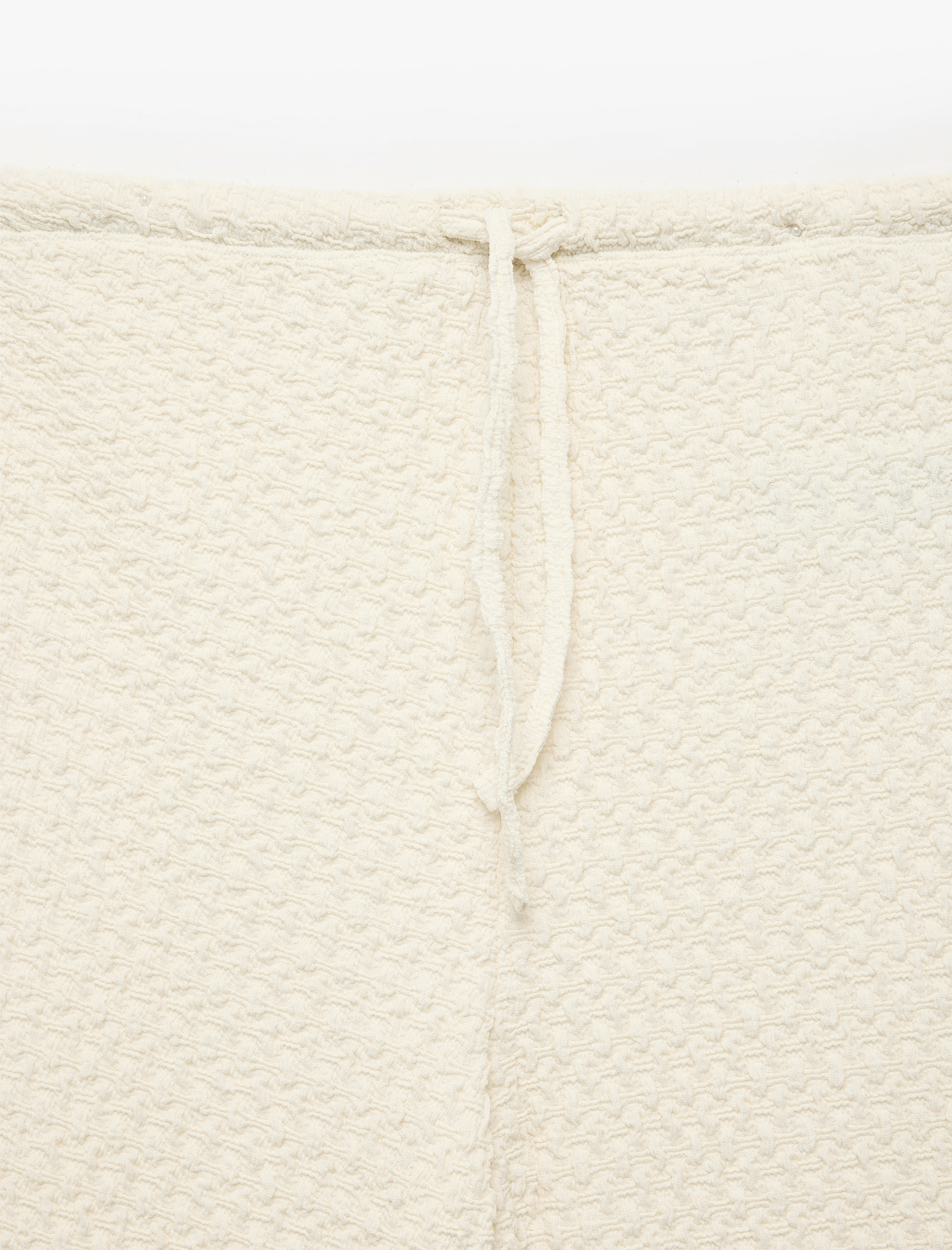 Bürümcük Kumaş Beli Bağlamalı Düz Paça Uzun Pantolon - Görsel 5