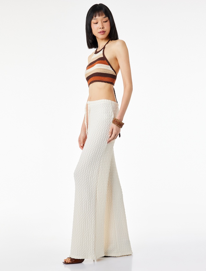  Bürümcük Kumaş Beli Bağlamalı Düz Paça Uzun Pantolon