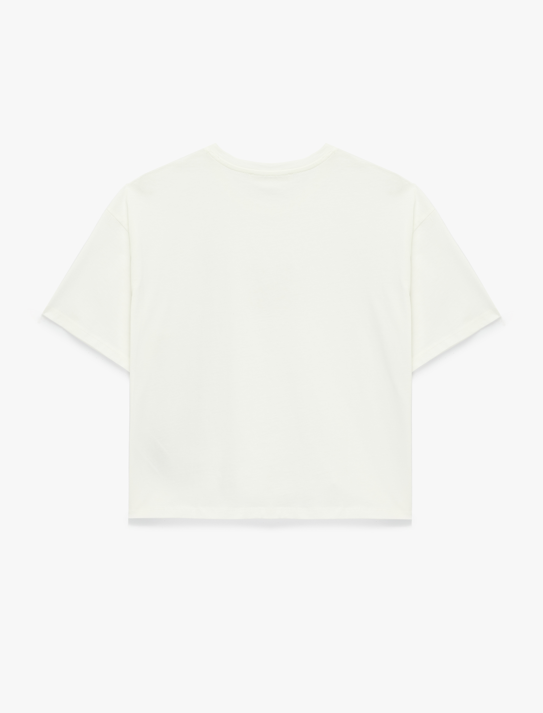 Boncuklu Yengeç İşlemeli Kısa Kollu Bisiklet Yaka Pamuklu Tişört - Görsel 4