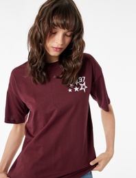 Rahat Kalıp Kısa Kollu Bisiklet Yaka Pamuklu Baskılı Tişört