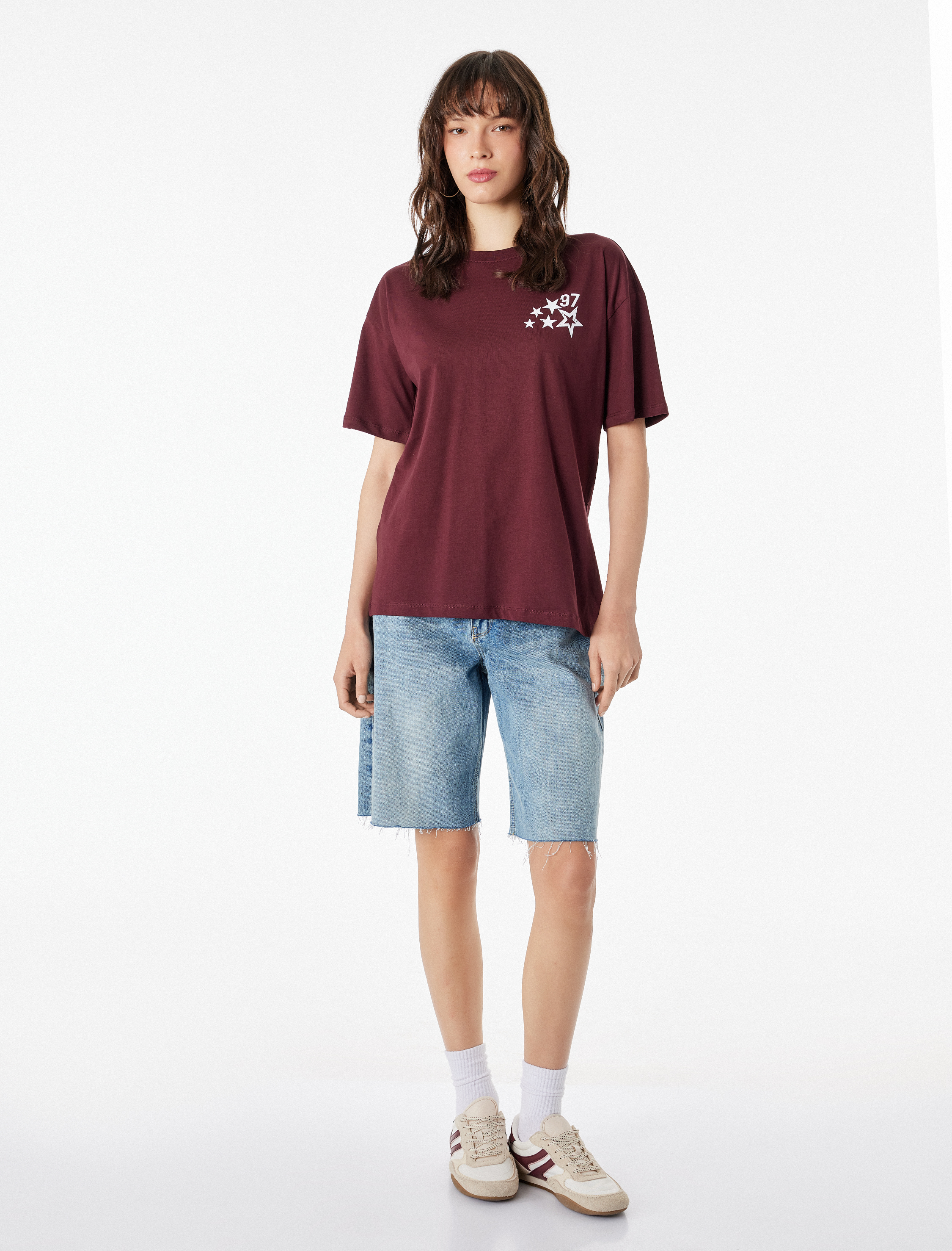 Rahat Kalıp Kısa Kollu Bisiklet Yaka Pamuklu Baskılı Tişört - Görsel 2