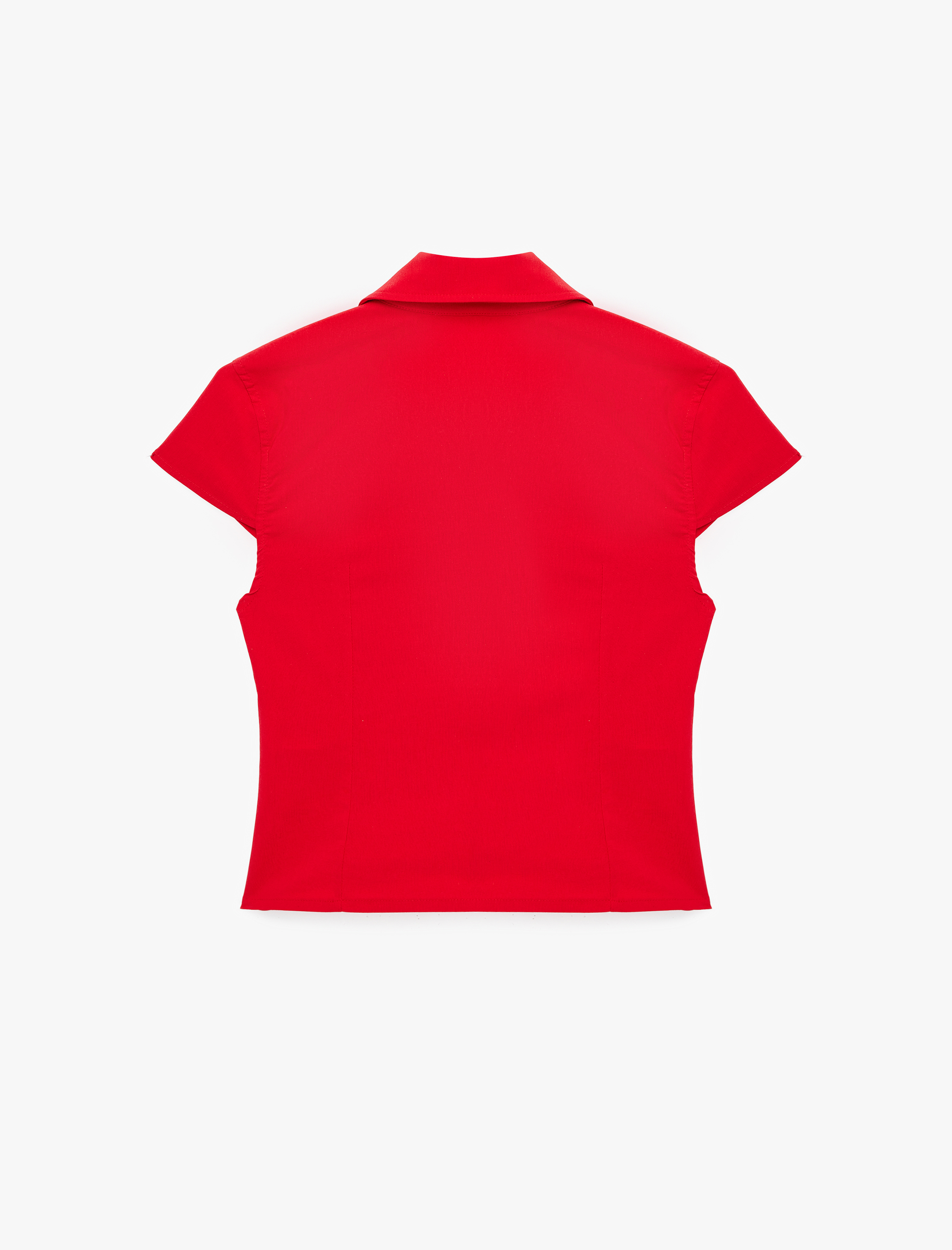 Slim Fit Kısa Kollu Klasik Yaka Fermuarlı Crop Gömlek - Görsel 5