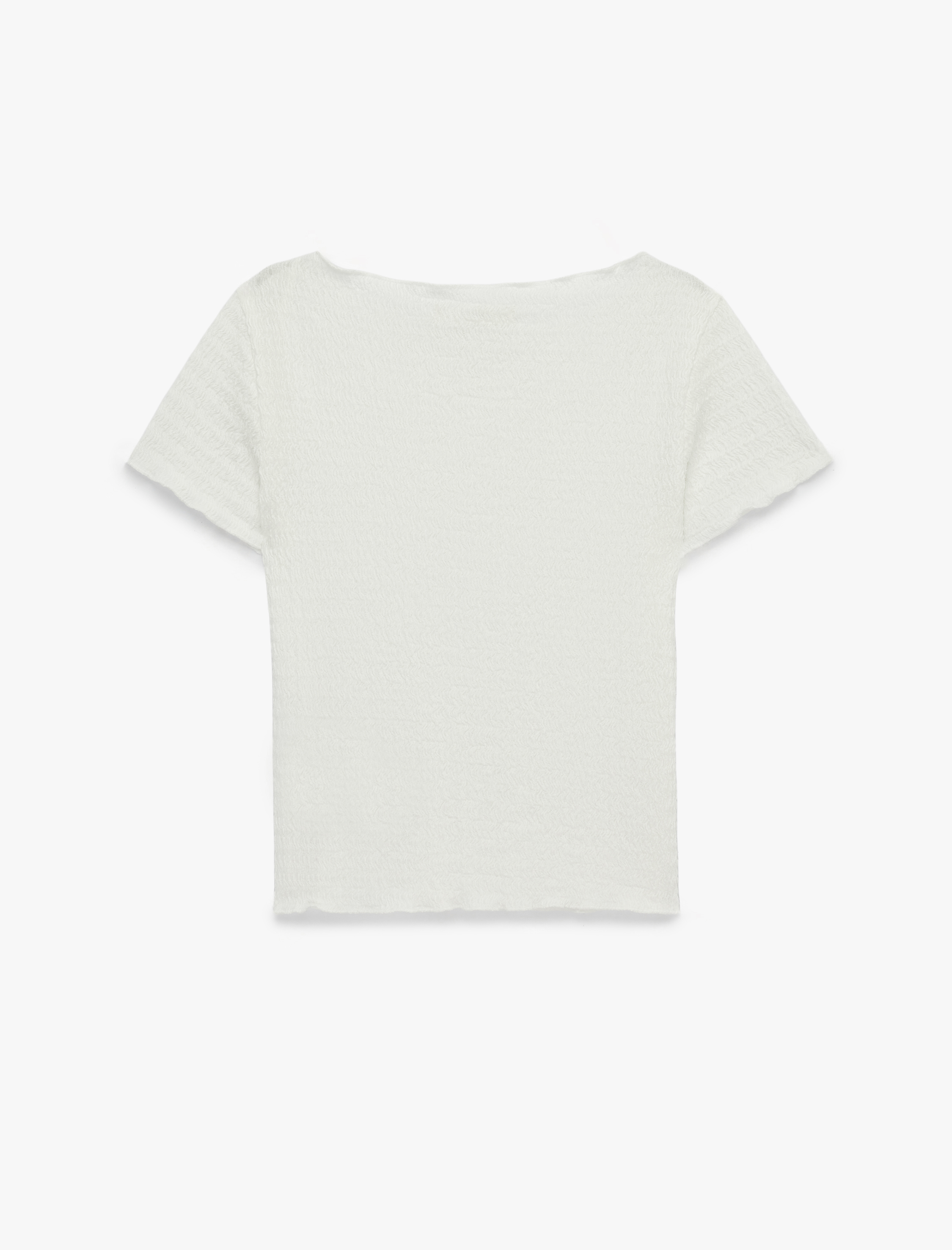   Viskon Karışımlı Kısa Kollu Bürümcük Kayık Yaka Tişört