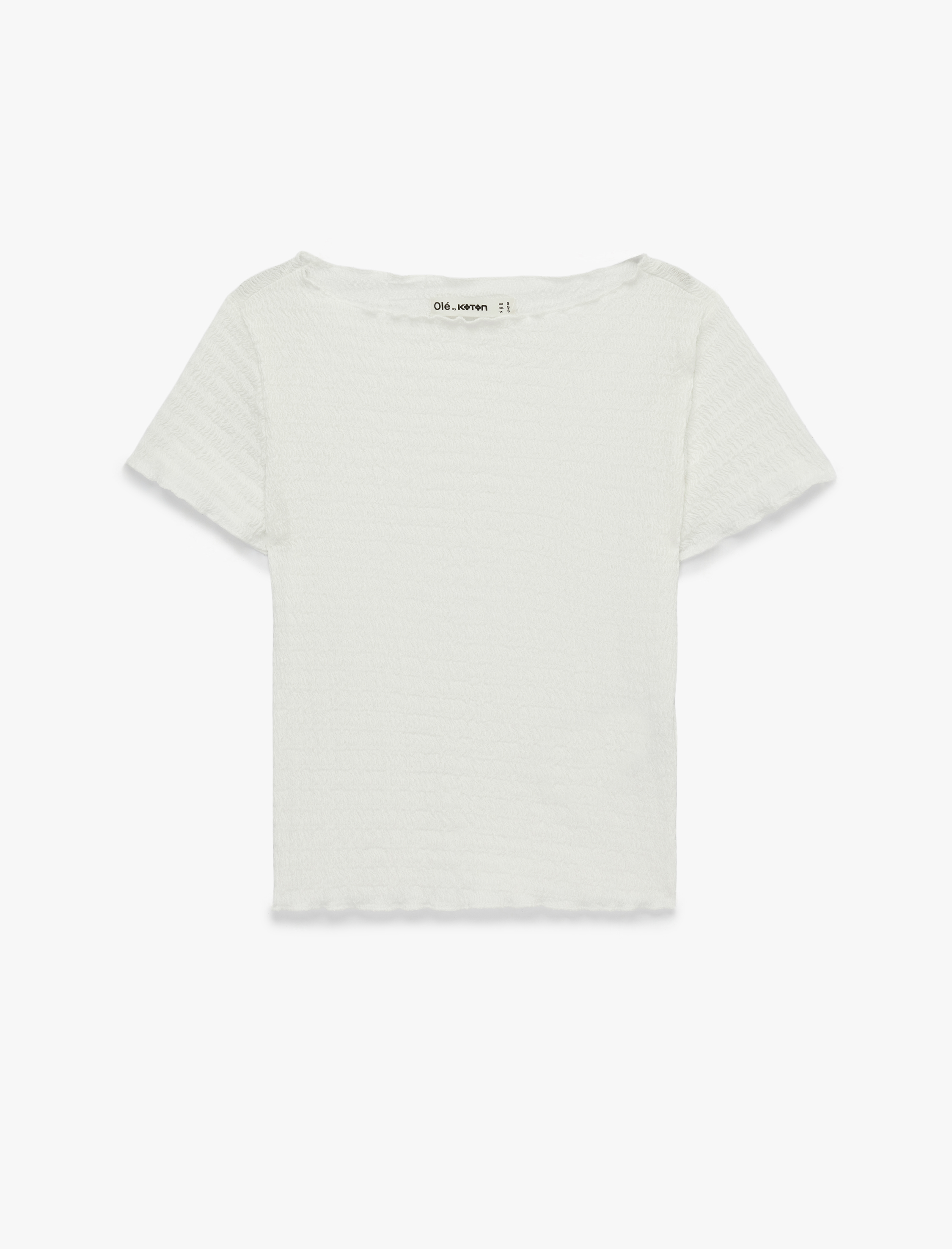   Viskon Karışımlı Kısa Kollu Bürümcük Kayık Yaka Tişört