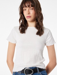 Viskon Karışımlı Kısa Kollu Bürümcük Kayık Yaka Tişört