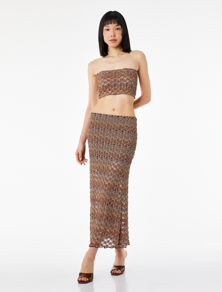 Desenli Midi Kroşe Etek
