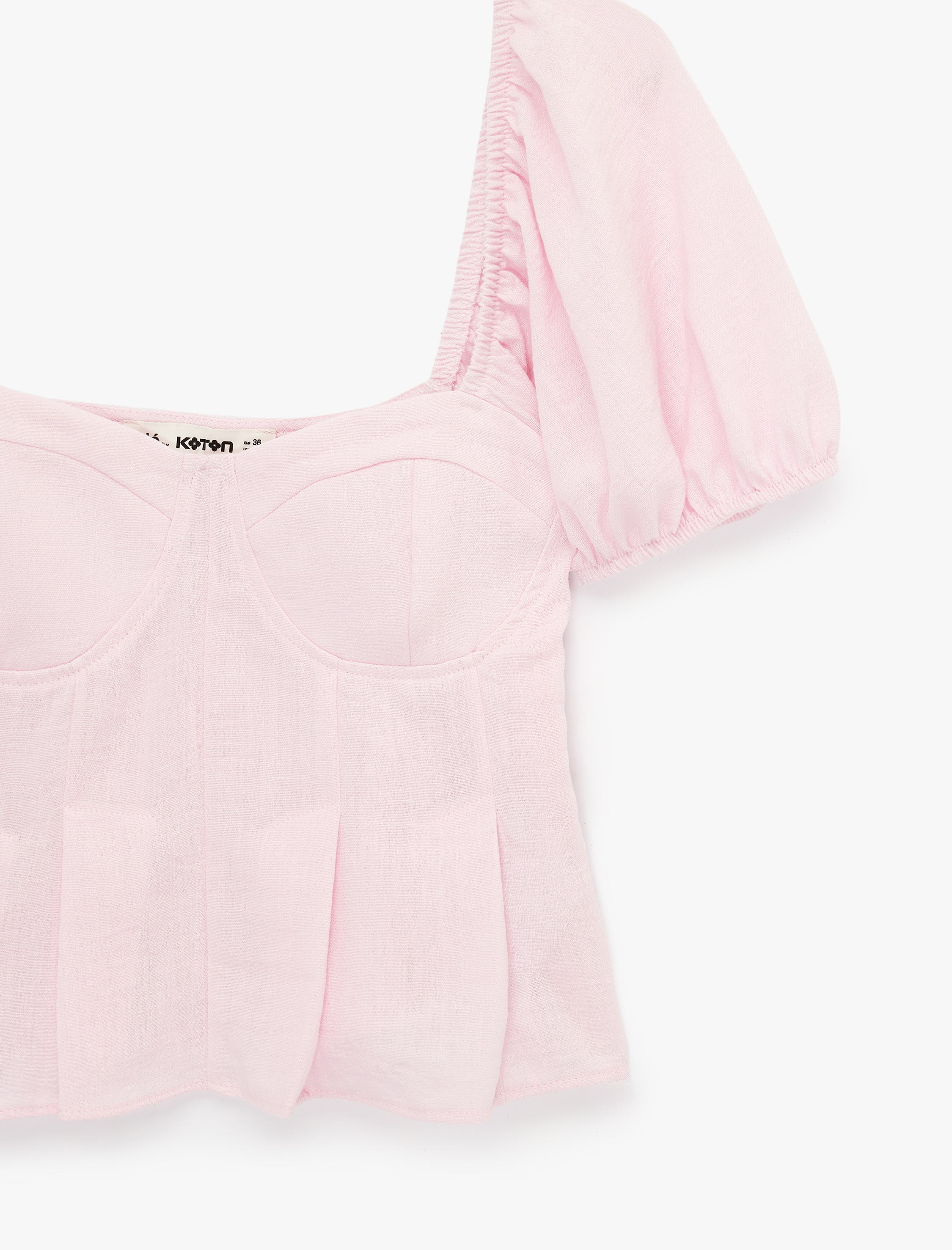   Slim Fit Kısa Balon Kollu Kalp Yaka Crop Bluz