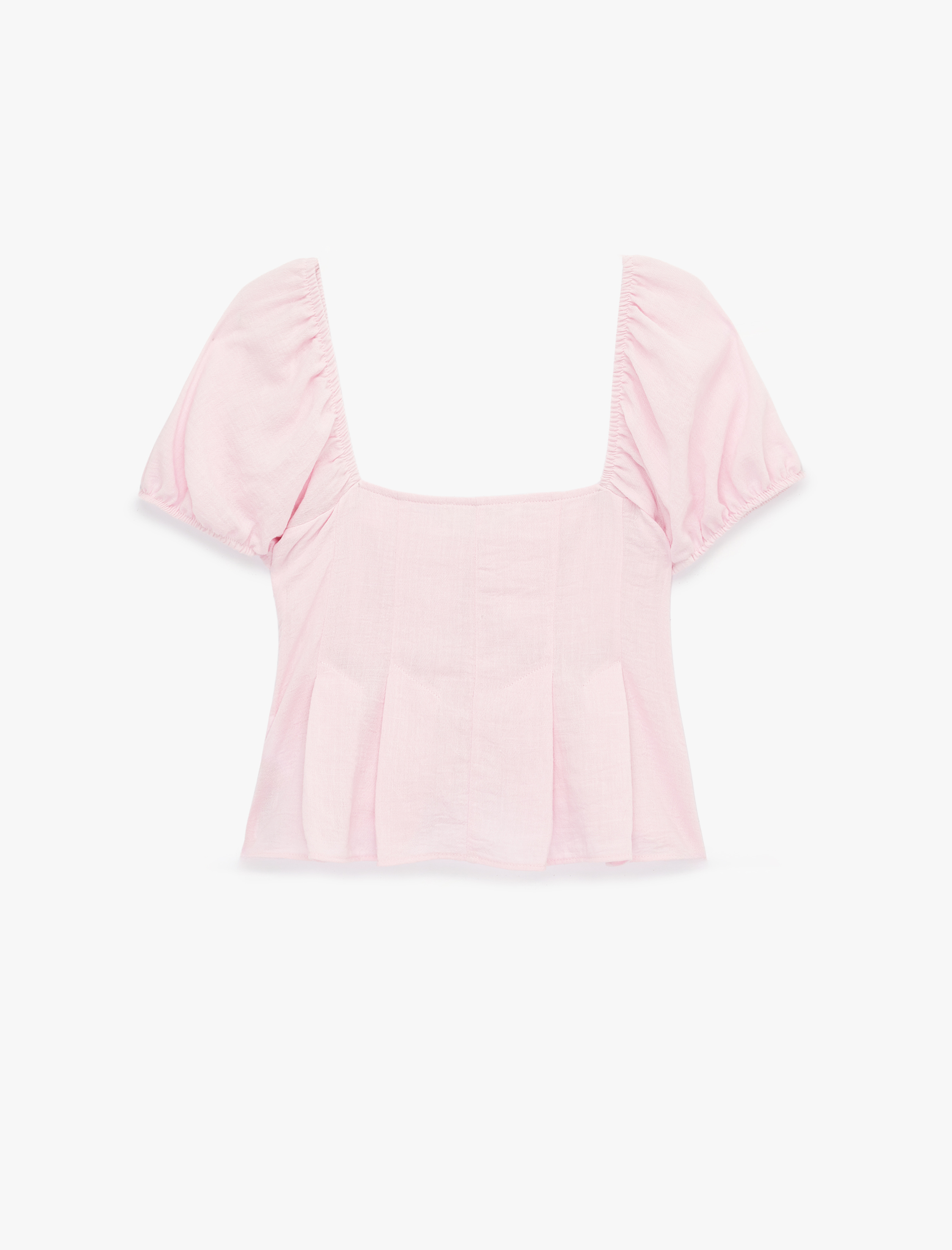   Slim Fit Kısa Balon Kollu Kalp Yaka Crop Bluz