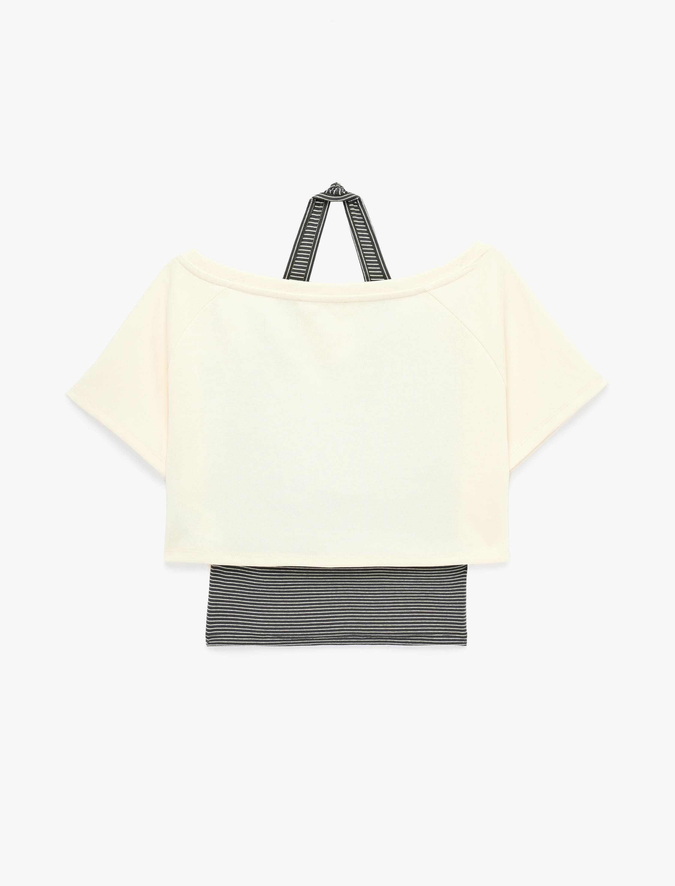   Modal Karışımlı Rahat Kalıp Omzu Açık Kısa Kollu Atletli Crop Tişört