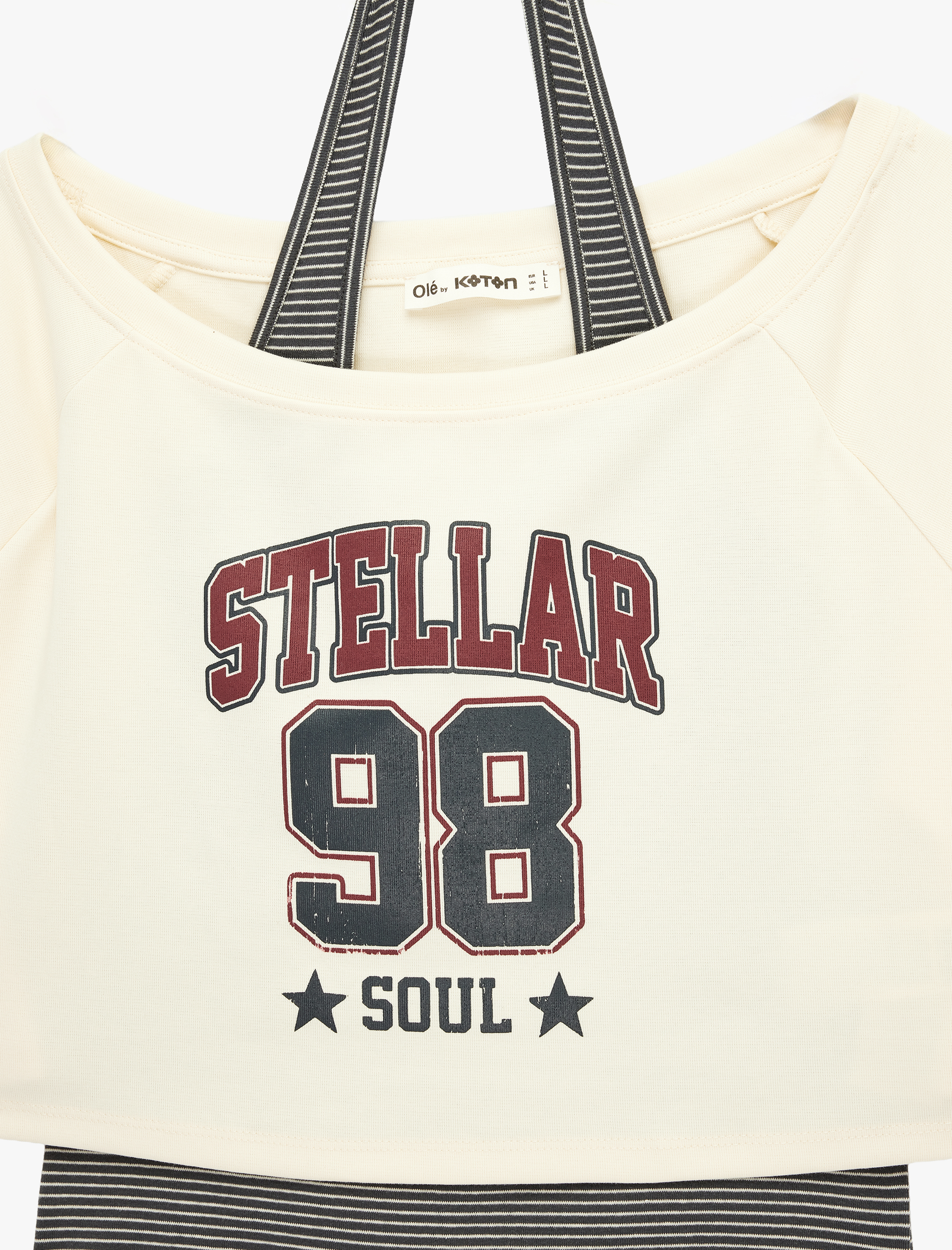   Modal Karışımlı Rahat Kalıp Omzu Açık Kısa Kollu Atletli Crop Tişört