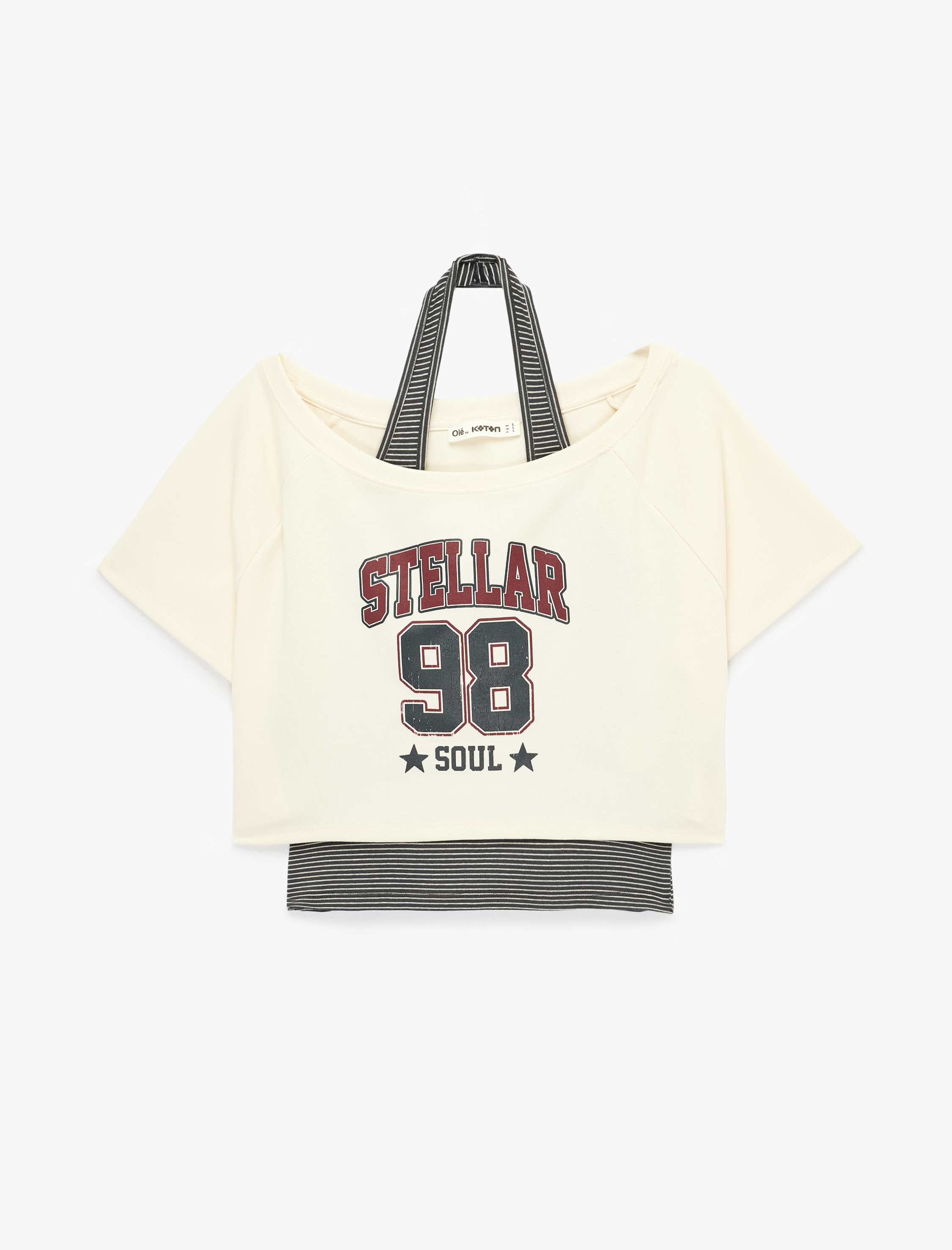   Modal Karışımlı Rahat Kalıp Omzu Açık Kısa Kollu Atletli Crop Tişört