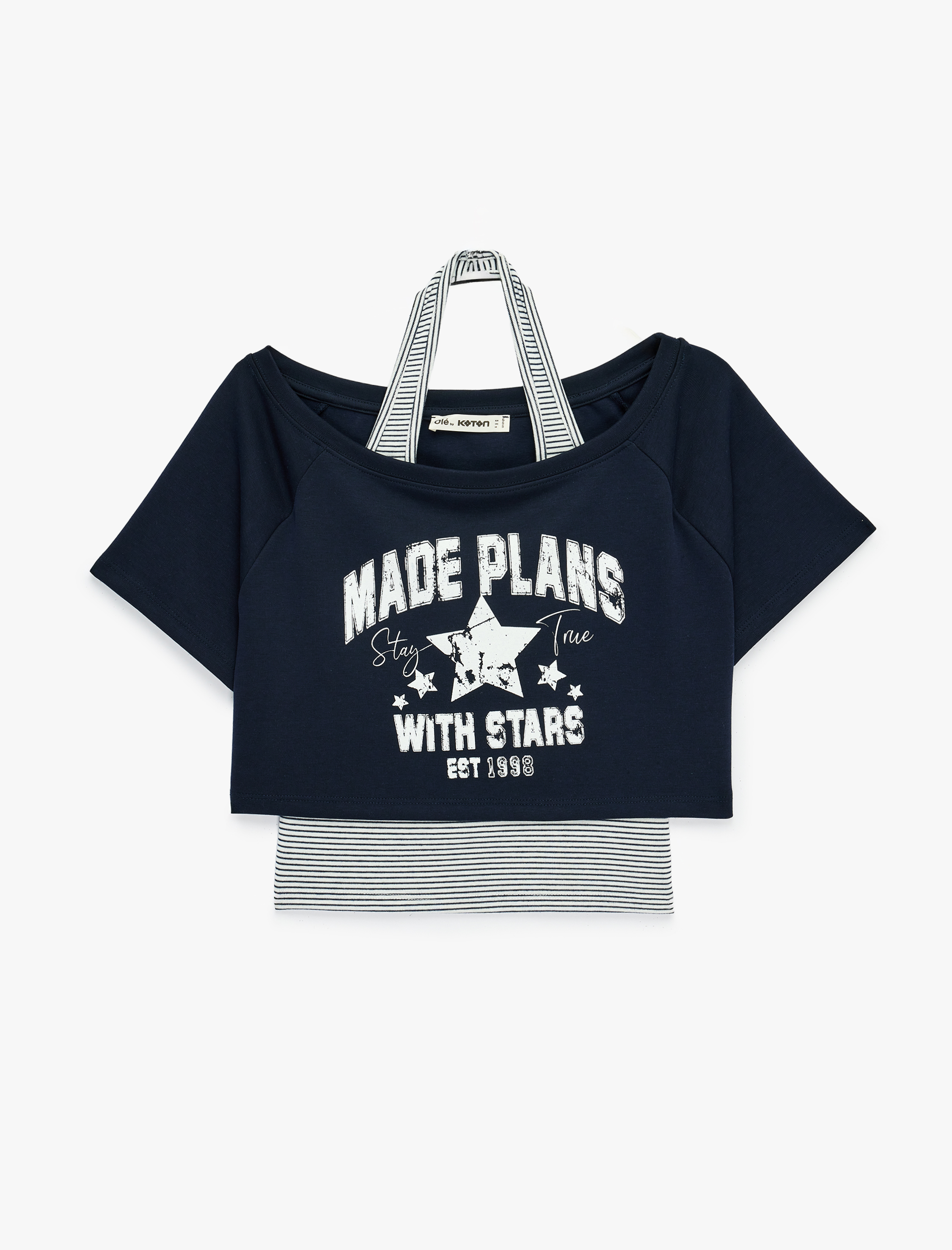   Modal Karışımlı Rahat Kalıp Omzu Açık Kısa Kollu Atletli Crop Tişört