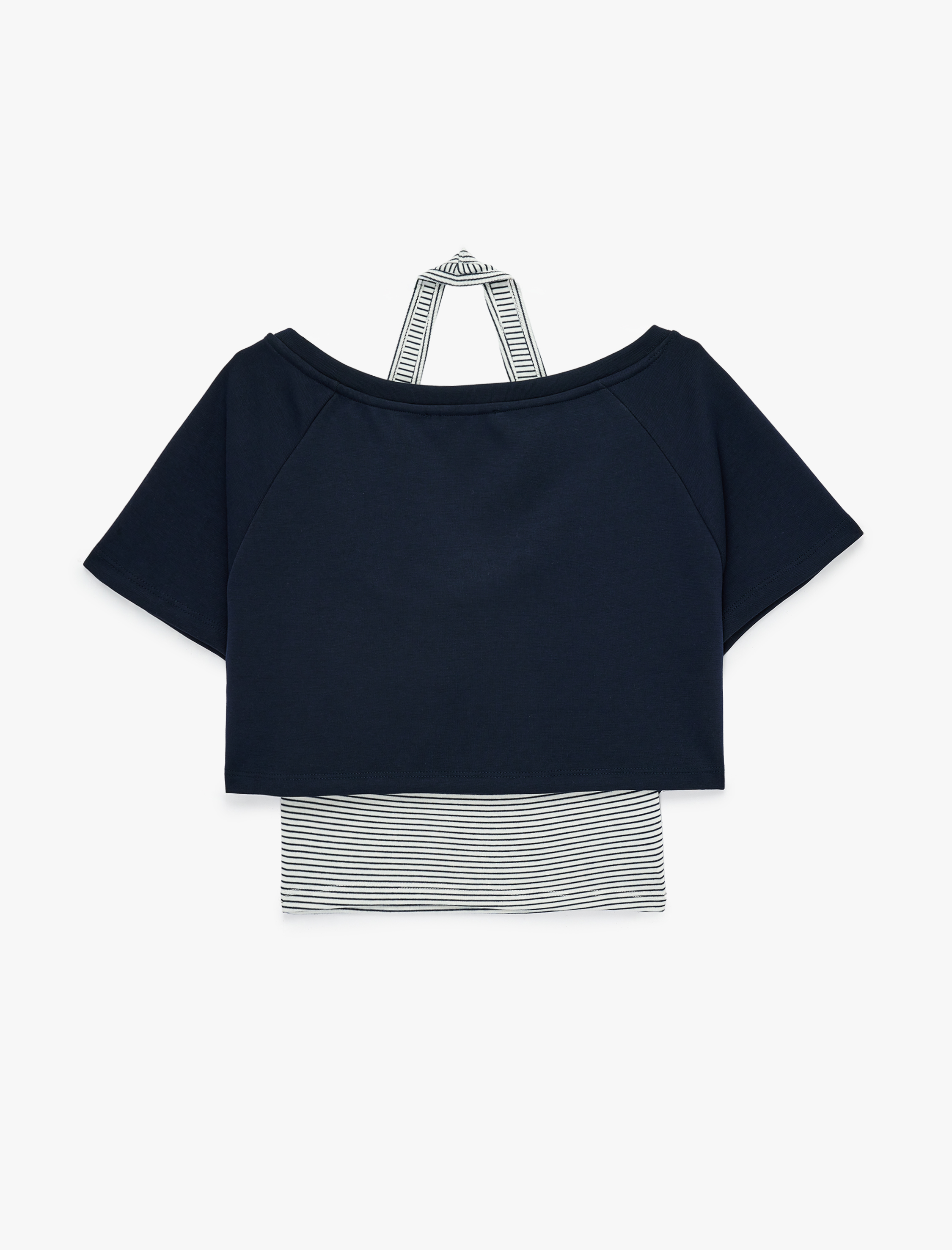   Modal Karışımlı Rahat Kalıp Omzu Açık Kısa Kollu Atletli Crop Tişört