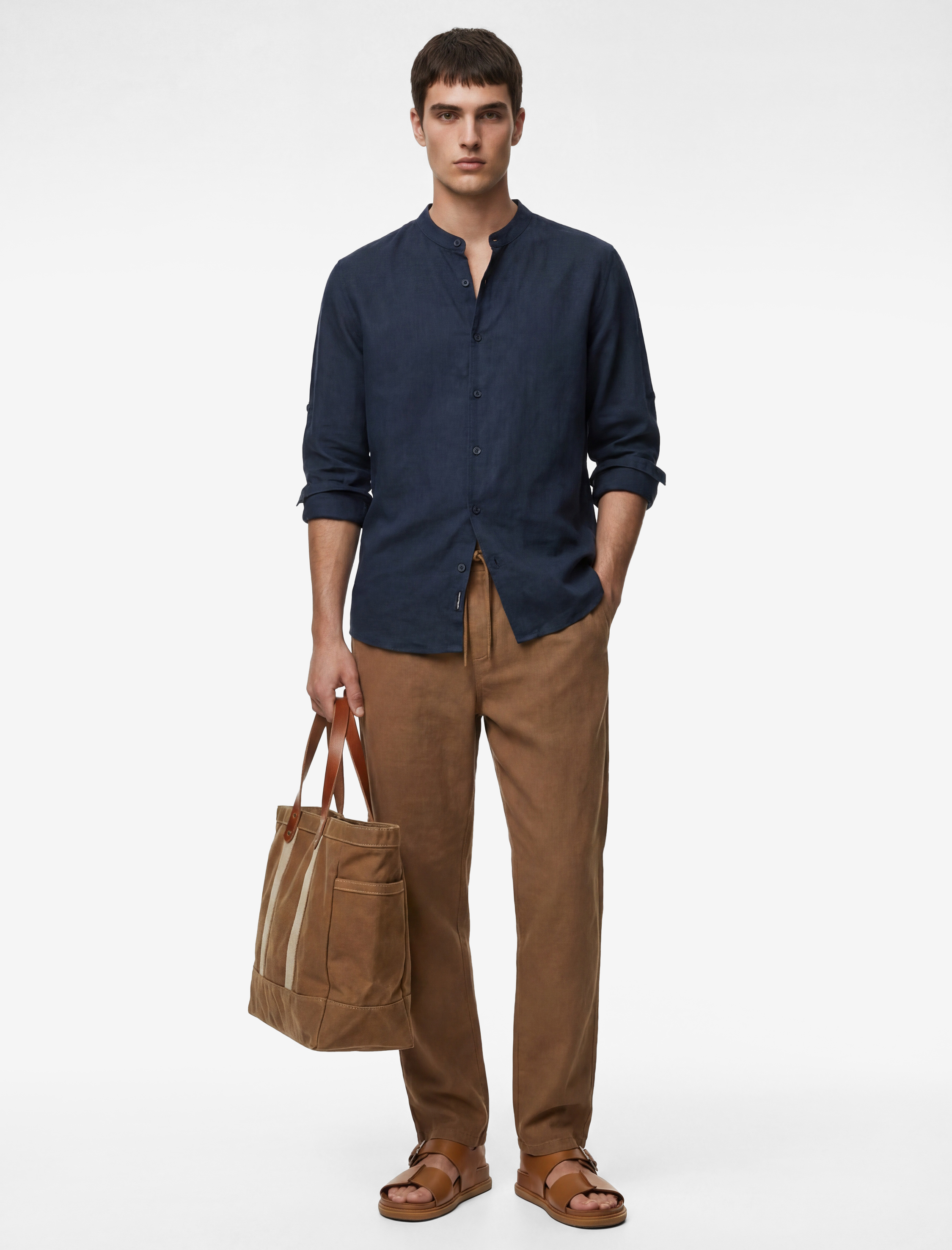   Keten Pamuk Karışımlı Cepli Beli Bağcıklı Pantolon