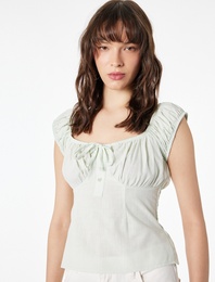 Pamuklu Slim Fit Kısa Balon Kol Bağlamalı Crop Bluz