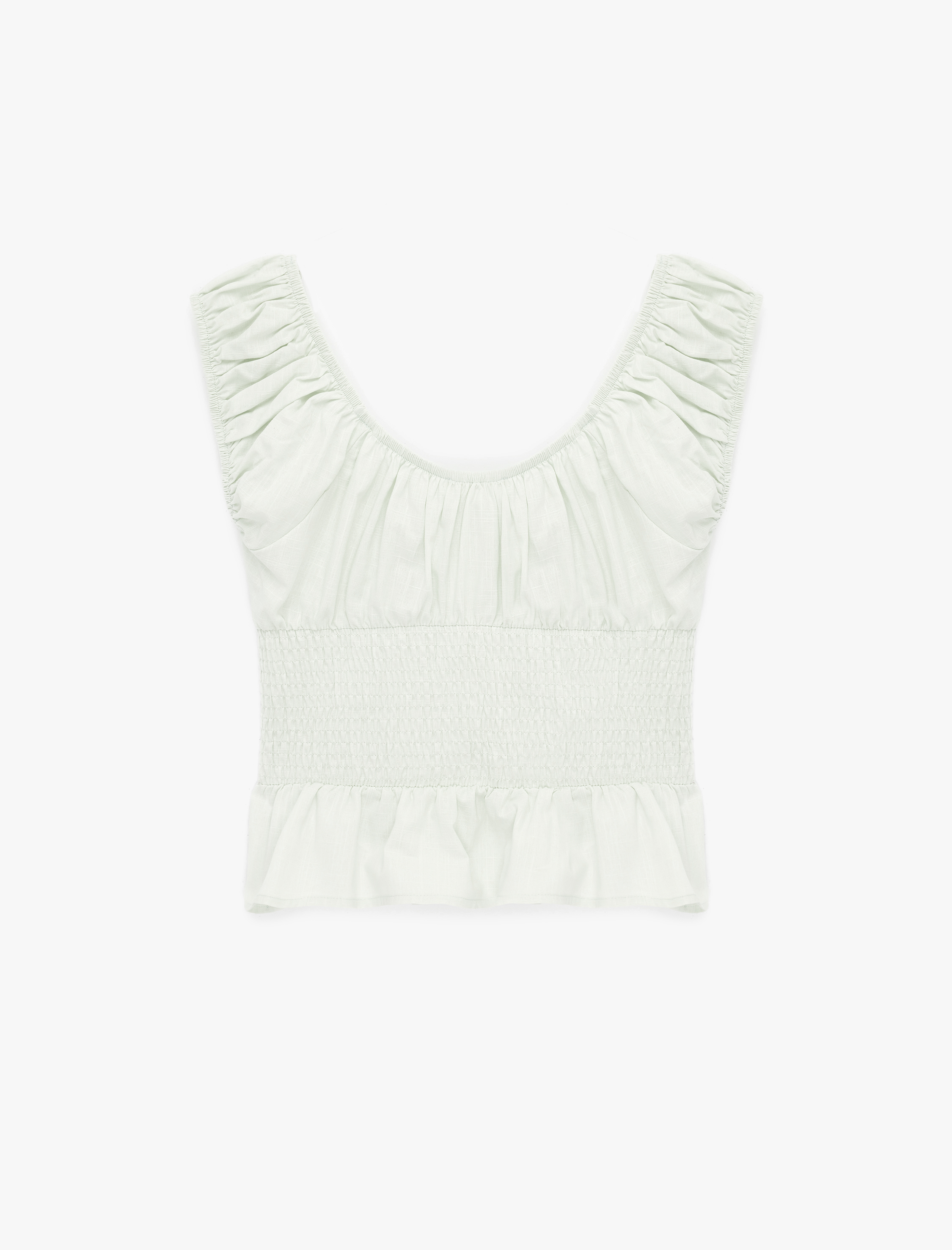   Pamuklu Slim Fit Kısa Balon Kol Bağlamalı Crop Bluz