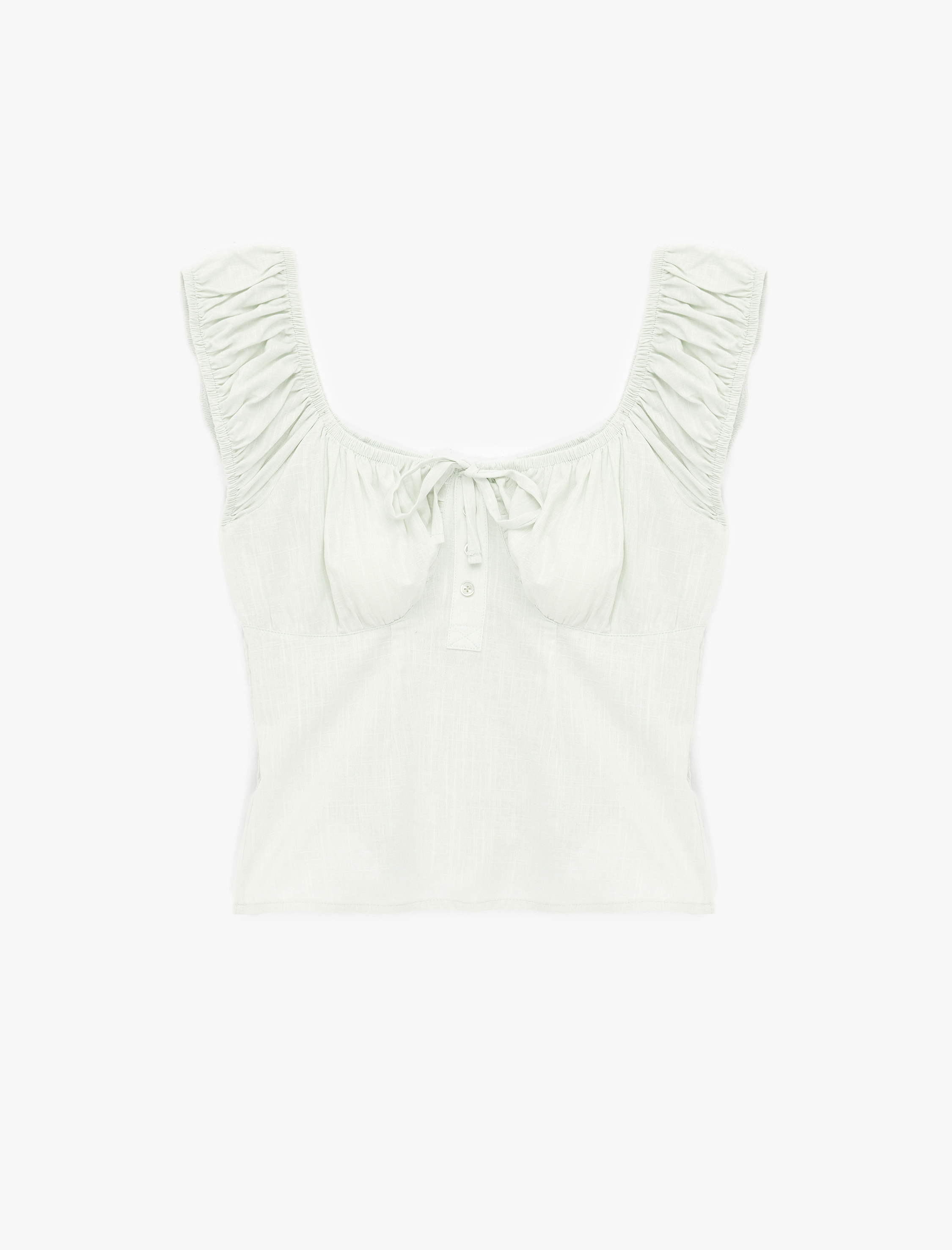   Pamuklu Slim Fit Kısa Balon Kol Bağlamalı Crop Bluz