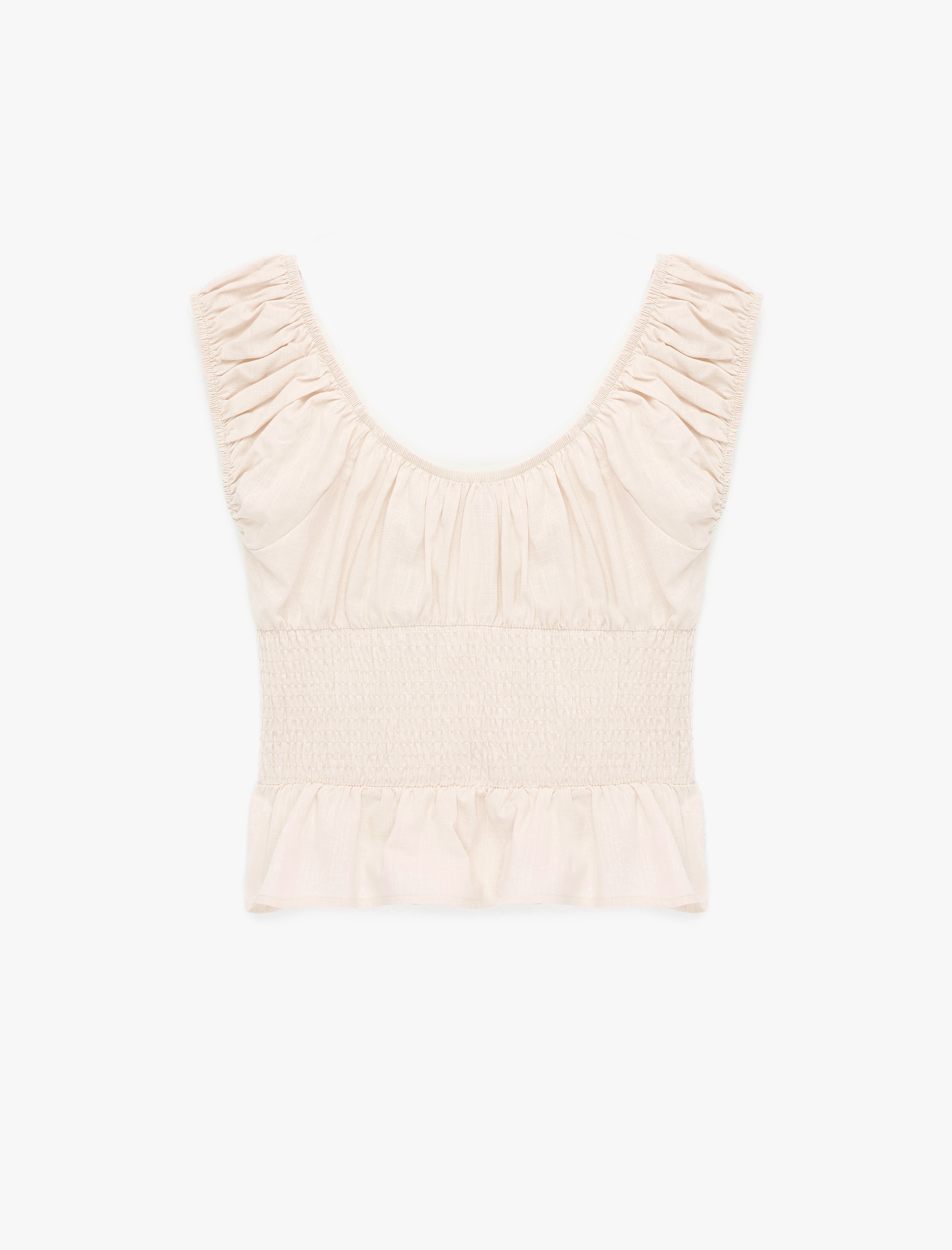   Pamuklu Slim Fit Kısa Balon Kol Bağlamalı Crop Bluz