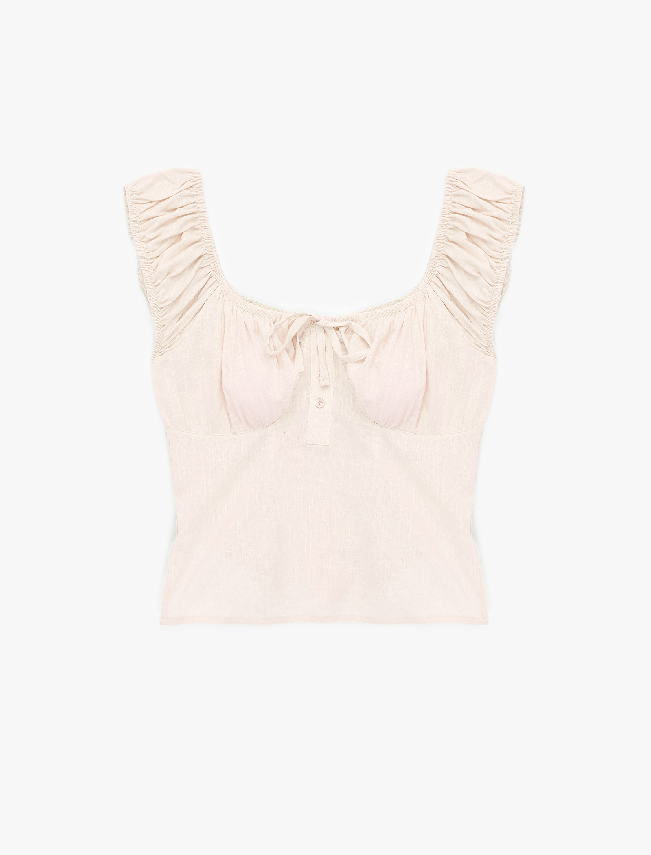   Pamuklu Slim Fit Kısa Balon Kol Bağlamalı Crop Bluz