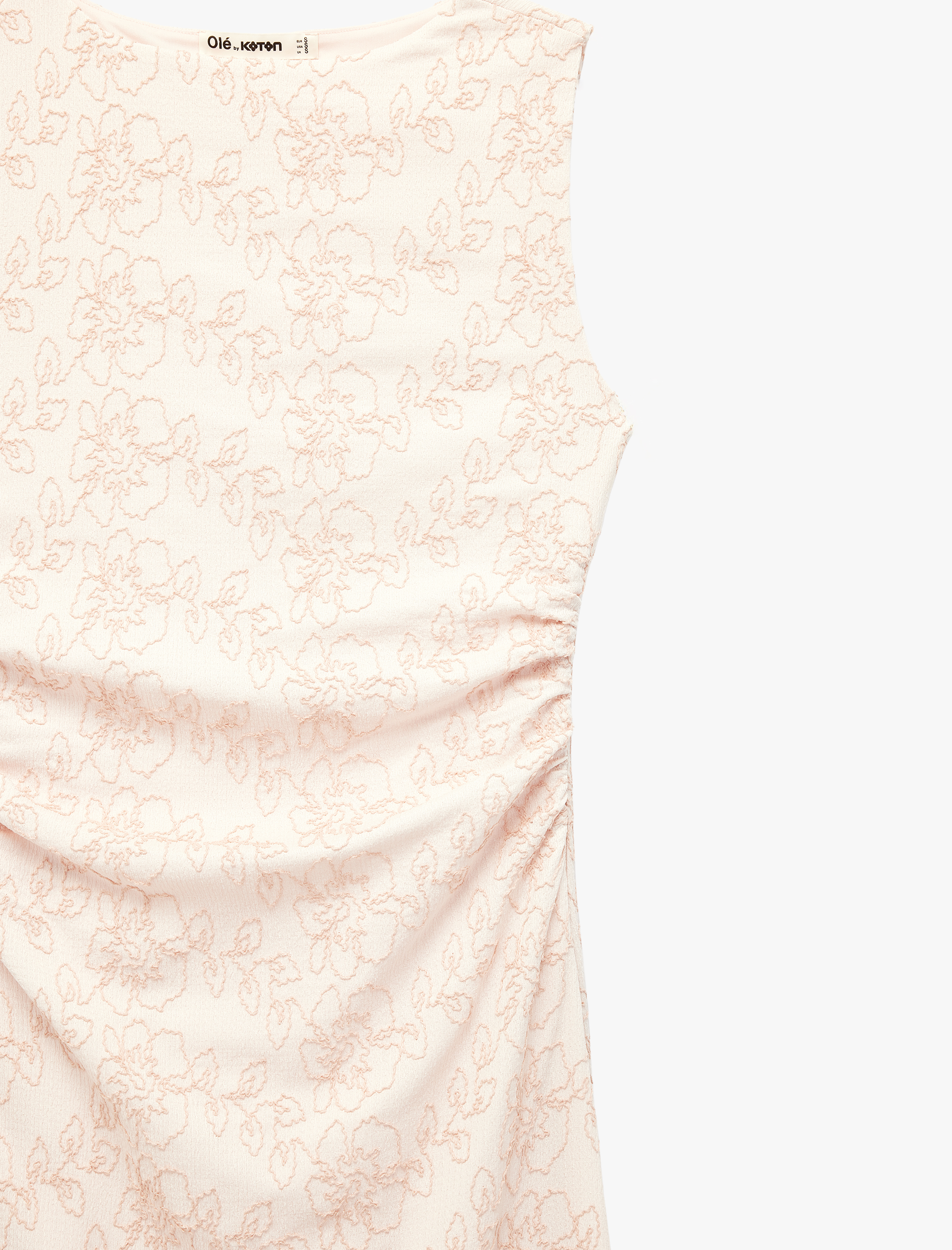 Kolsuz Bisiklet Yaka Drapeli Çiçek Nakışlı Uzun Elbise - Görsel 3