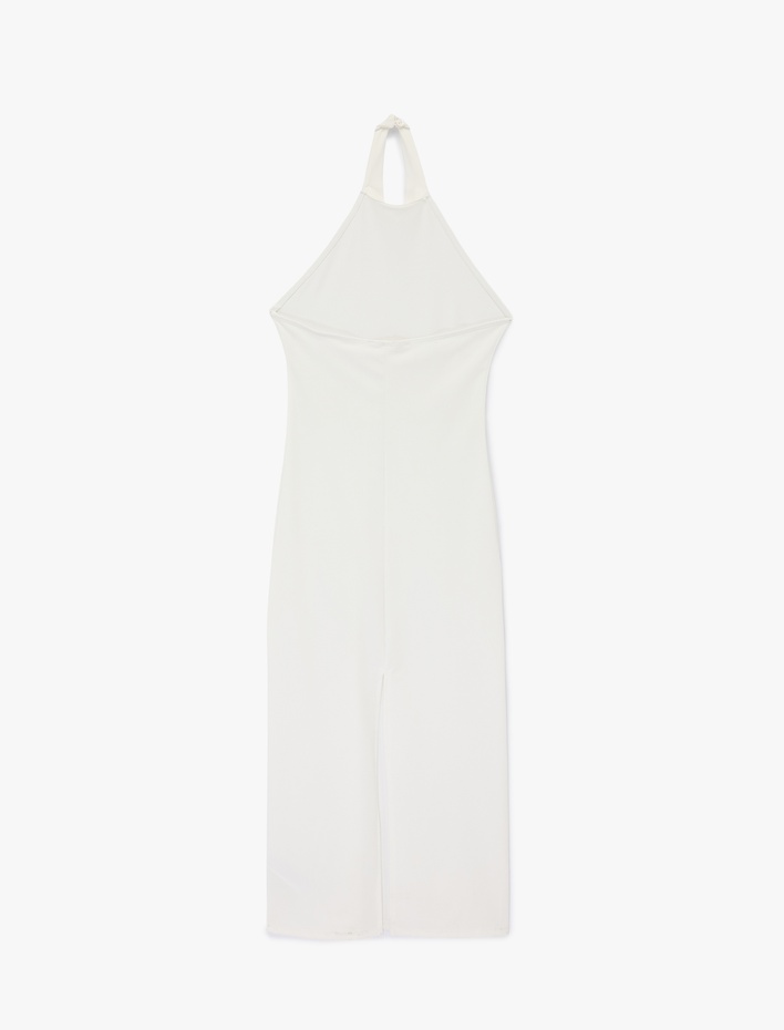  Halter Yaka Kolsuz Arka Yırtmaçlı Uzun Elbise