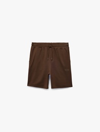 Pamuklu Cep Detaylı Beli Bağcıklı Baskılı Bermuda Şort