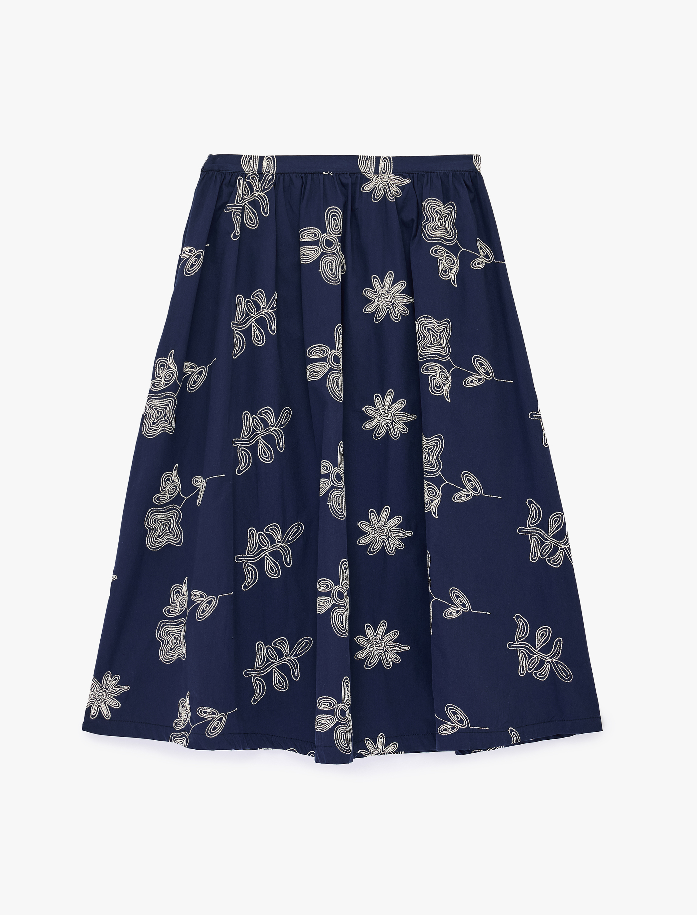   Pamuklu Rahat Kalıp Çiçek Nakış Detaylı A Kesim Uzun Etek