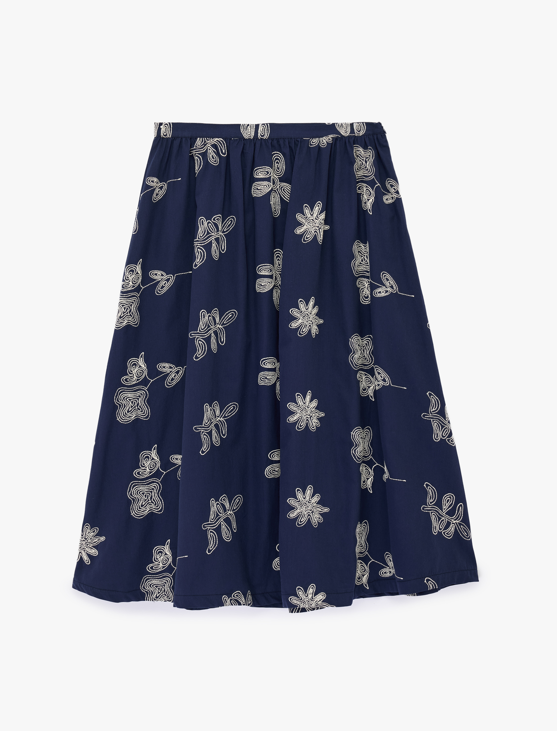   Pamuklu Rahat Kalıp Çiçek Nakış Detaylı A Kesim Uzun Etek