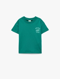 Pamuklu Bisiklet Yaka Kısa Kollu Baskılı Tişört