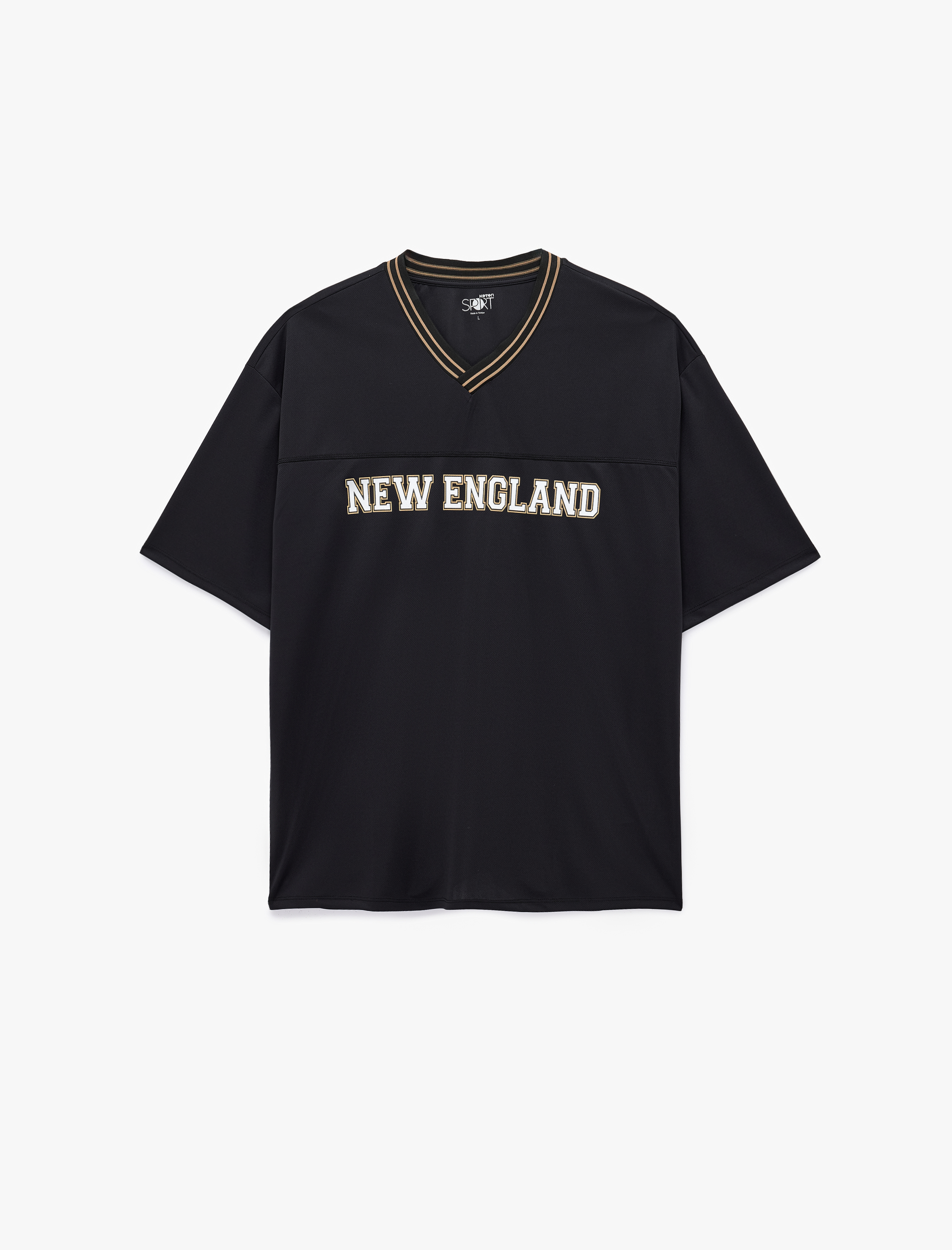   V Yaka Kısa Kollu Oversize Baskılı Spor Tişört