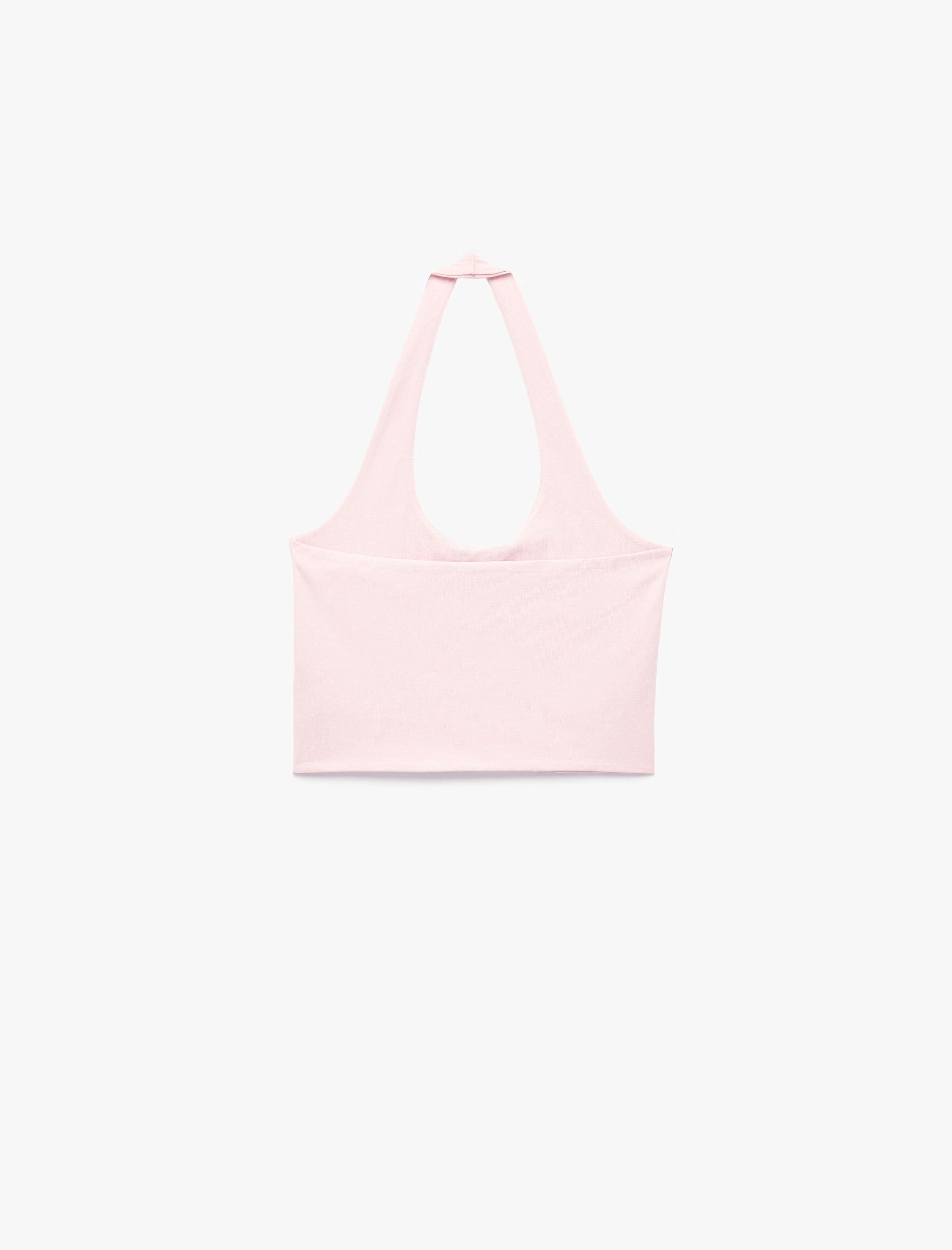   Halter Yaka Kolsuz Pamuklu Crop Bluz