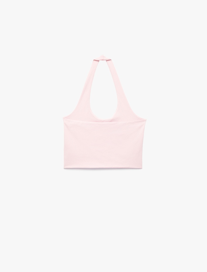  Halter Yaka Kolsuz Pamuklu Crop Bluz