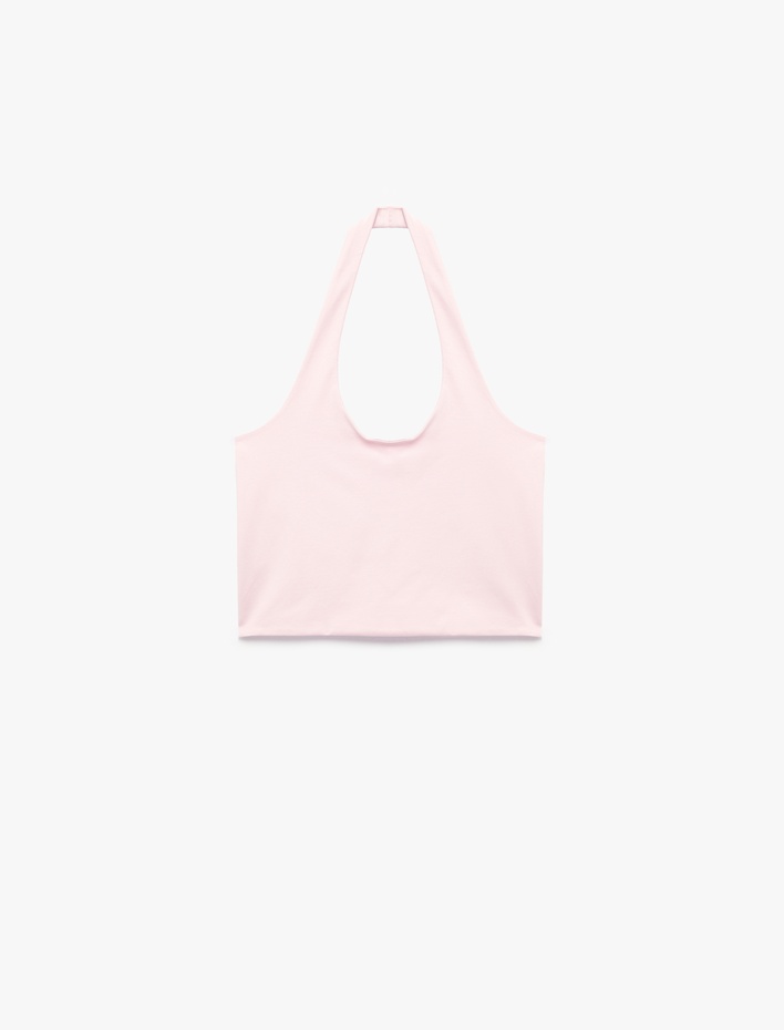  Halter Yaka Kolsuz Pamuklu Crop Bluz