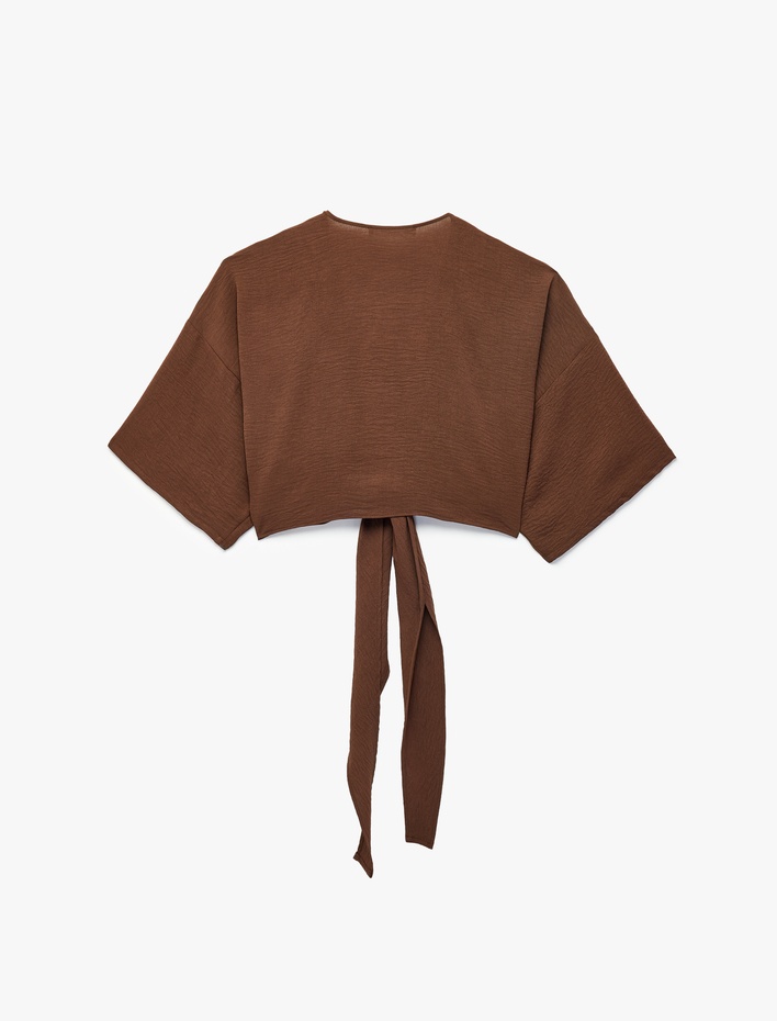  Kısa Kollu Kruvaze Yaka Bağlamalı Crop Oversize Kimono