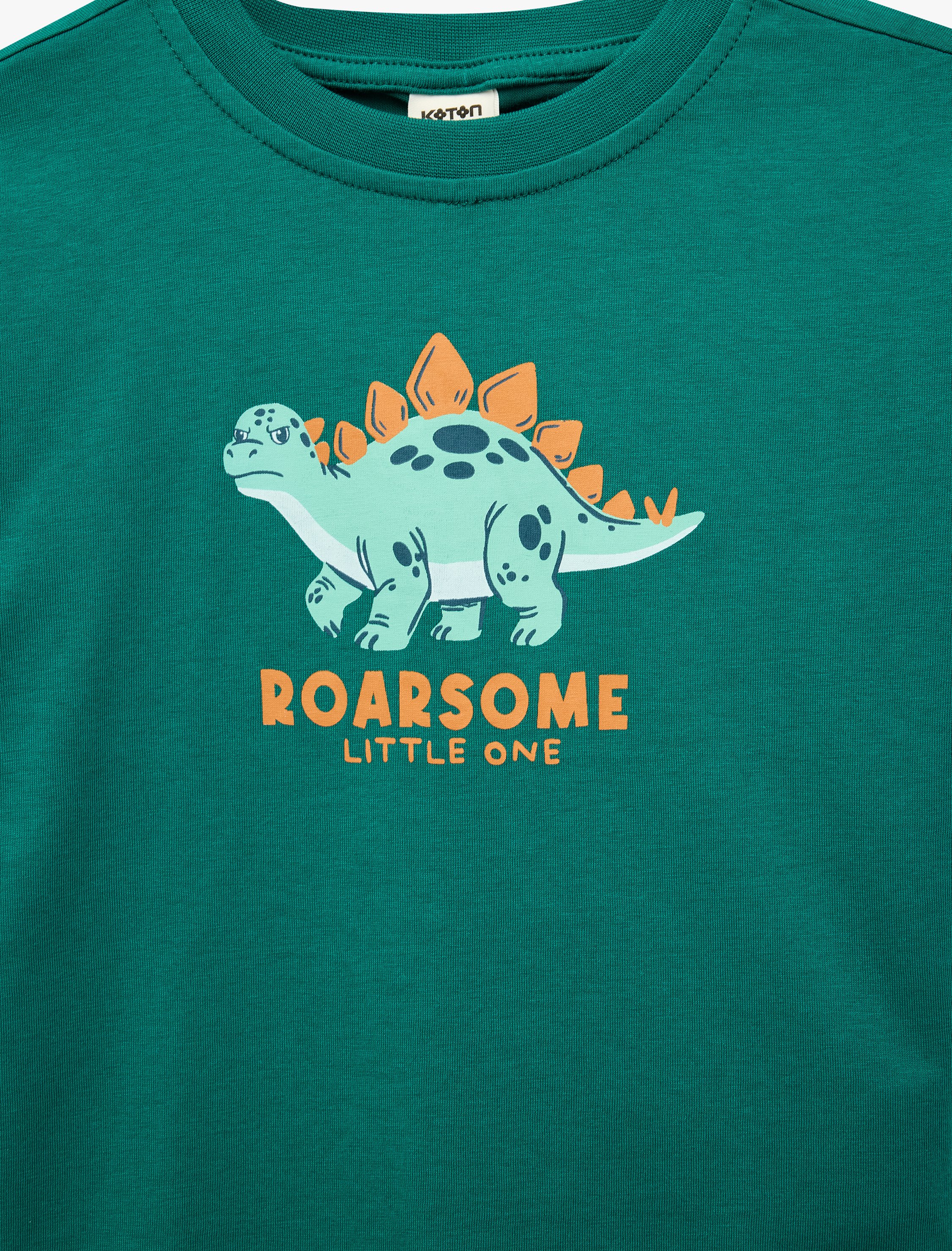  Erkek Bebek Pamuklu Kısa Kollu Bisiklet Yaka Dinozor Baskılı Tişört