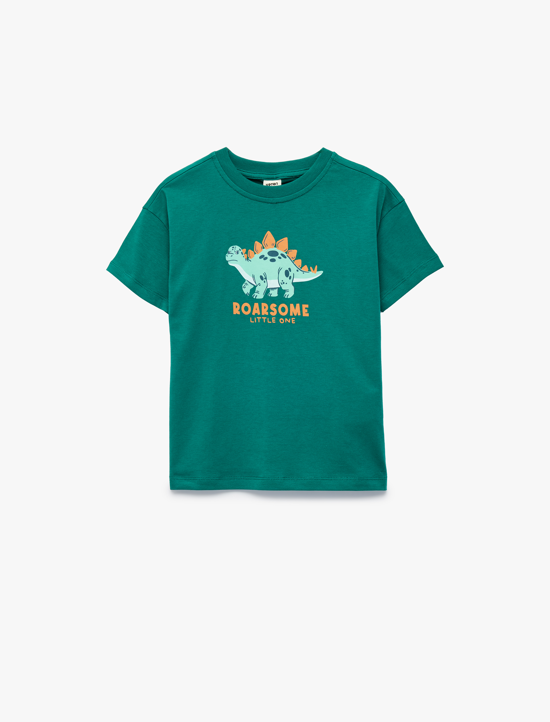  Erkek Bebek Pamuklu Kısa Kollu Bisiklet Yaka Dinozor Baskılı Tişört