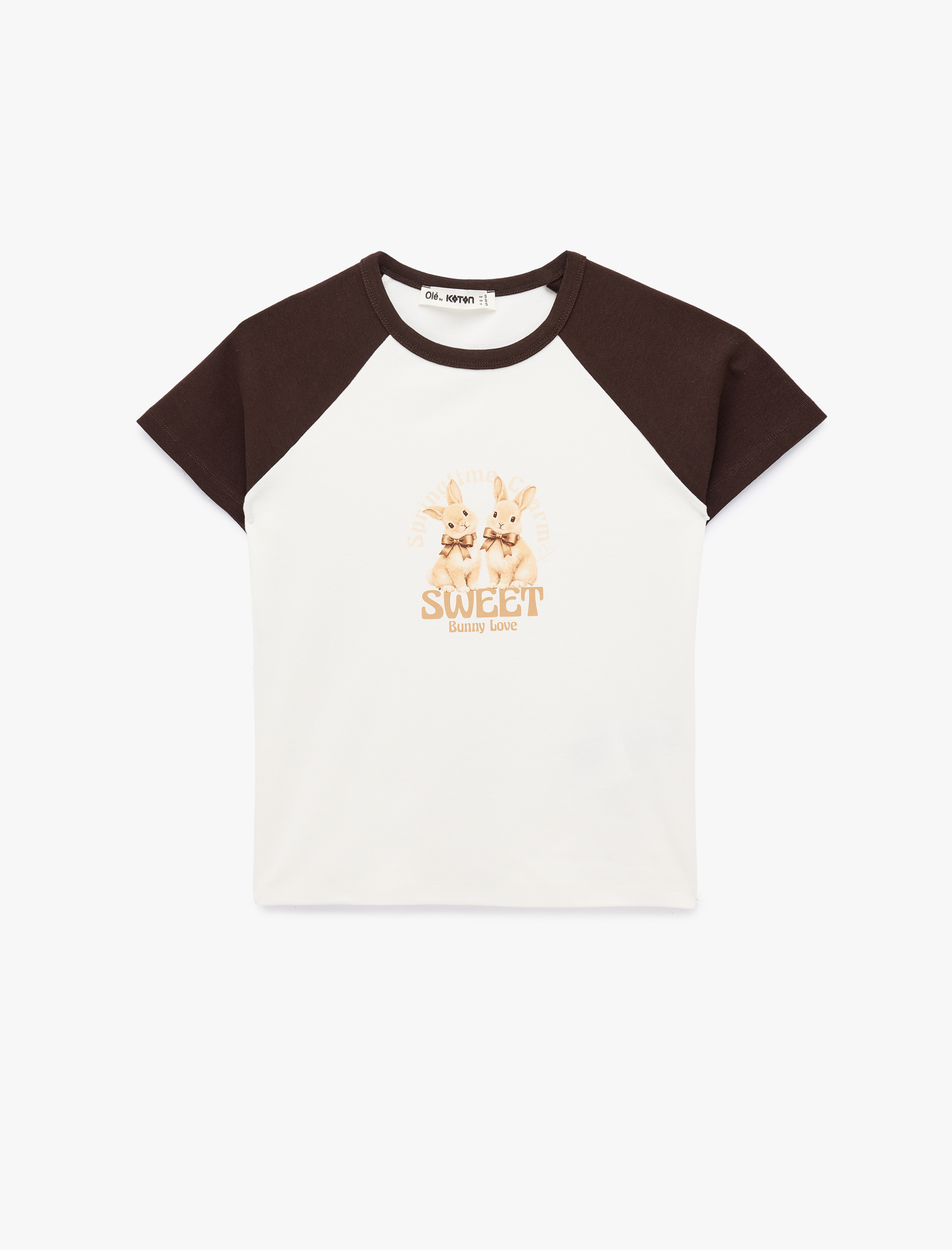   Pamuklu Slim Fit Kısa Reglan Kollu Tavşan Baskılı Tişört