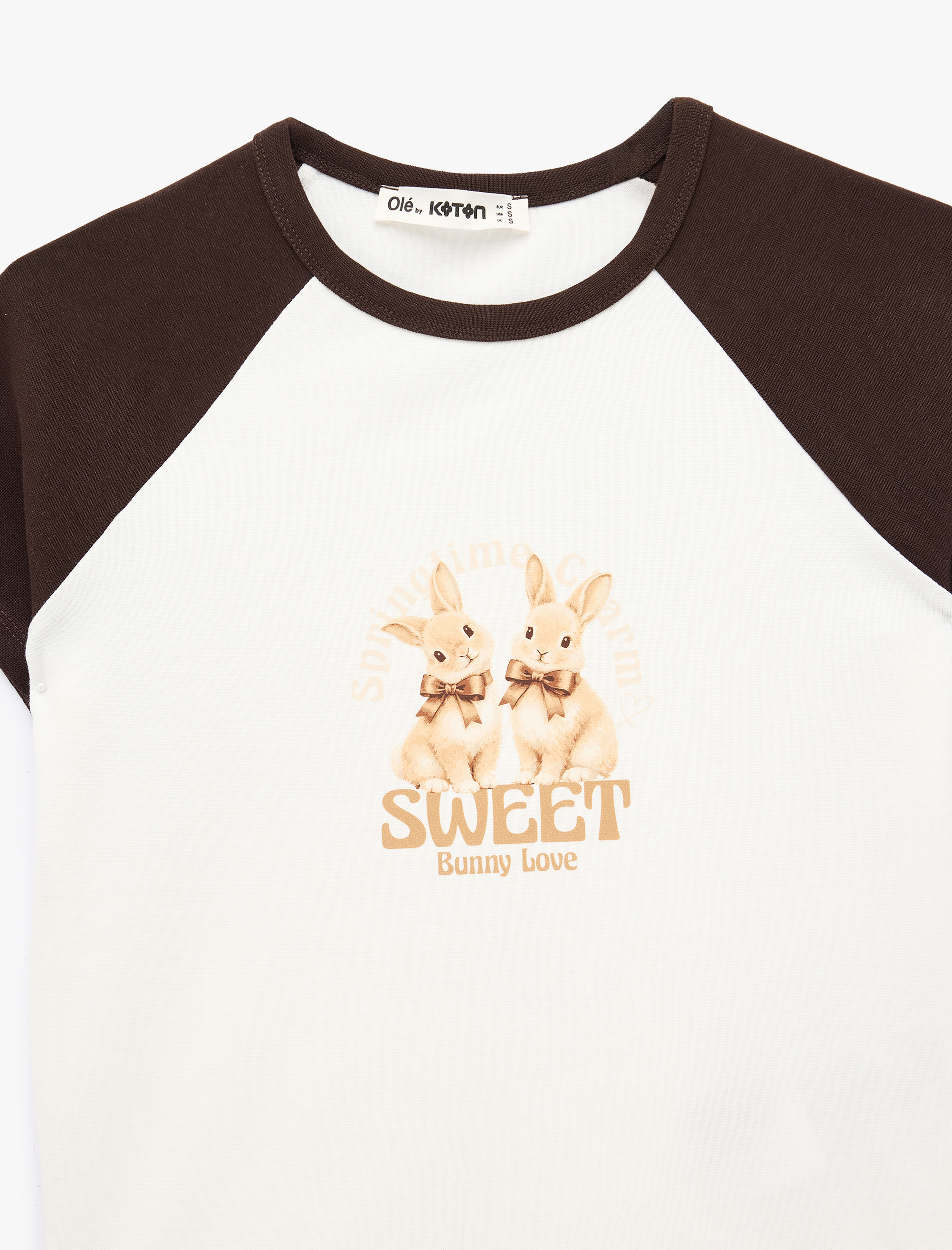   Pamuklu Slim Fit Kısa Reglan Kollu Tavşan Baskılı Tişört