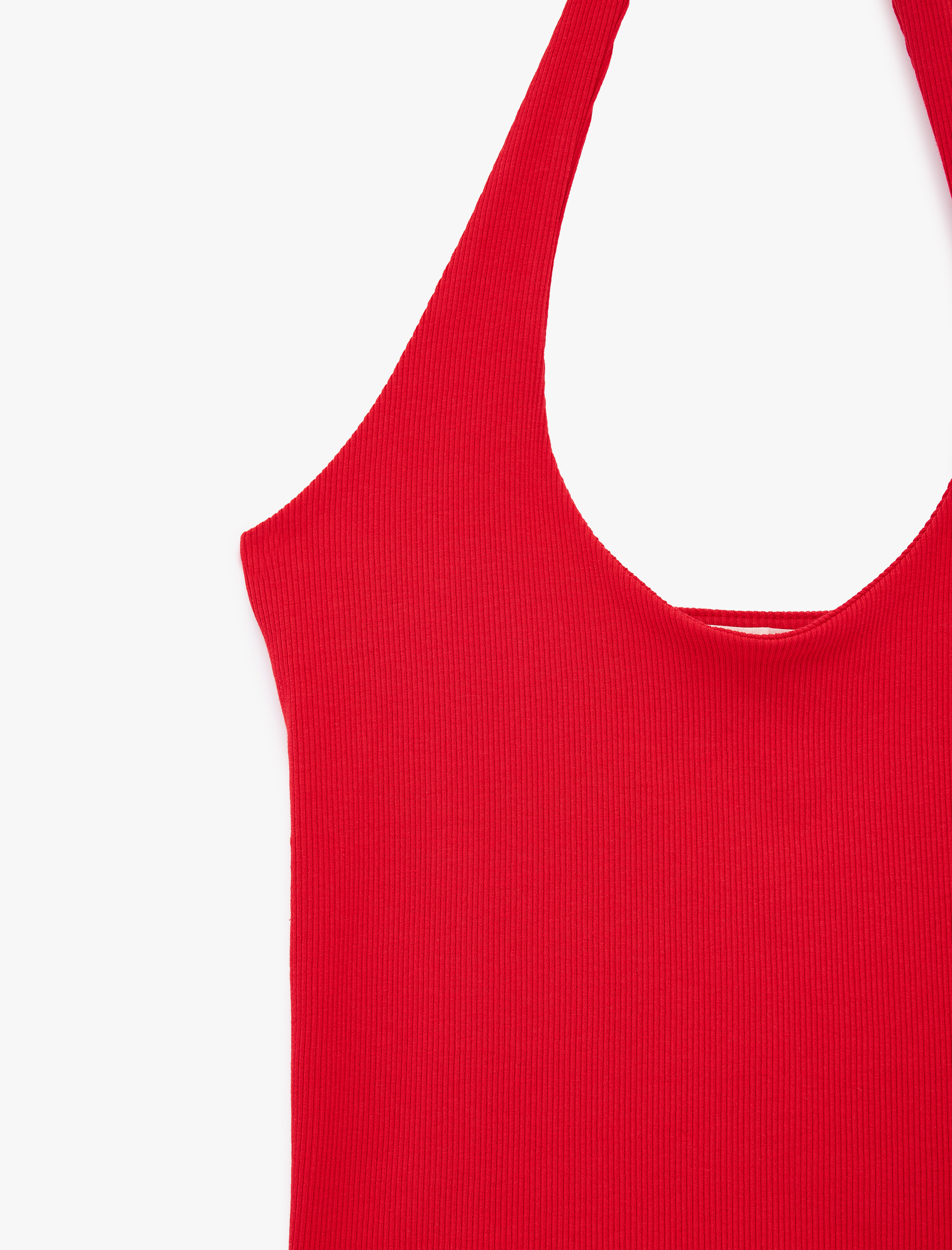   Pamuklu Ribanalı Slim Fit Sırt Dekolteli U Yaka Bluz