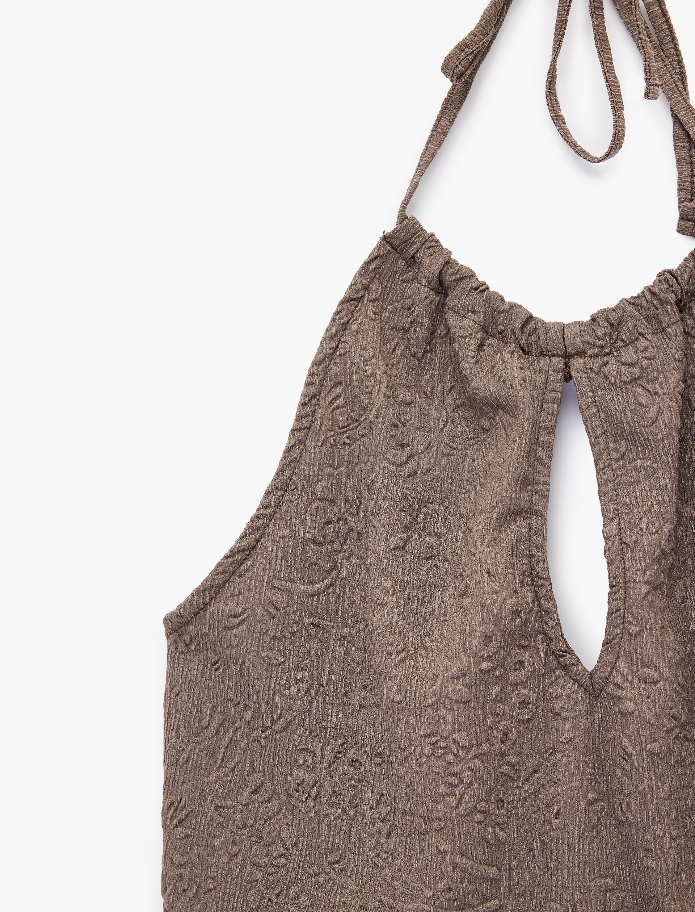   Boyundan Bağlamalı Bürümcük Kolsuz Halter Yaka Bluz